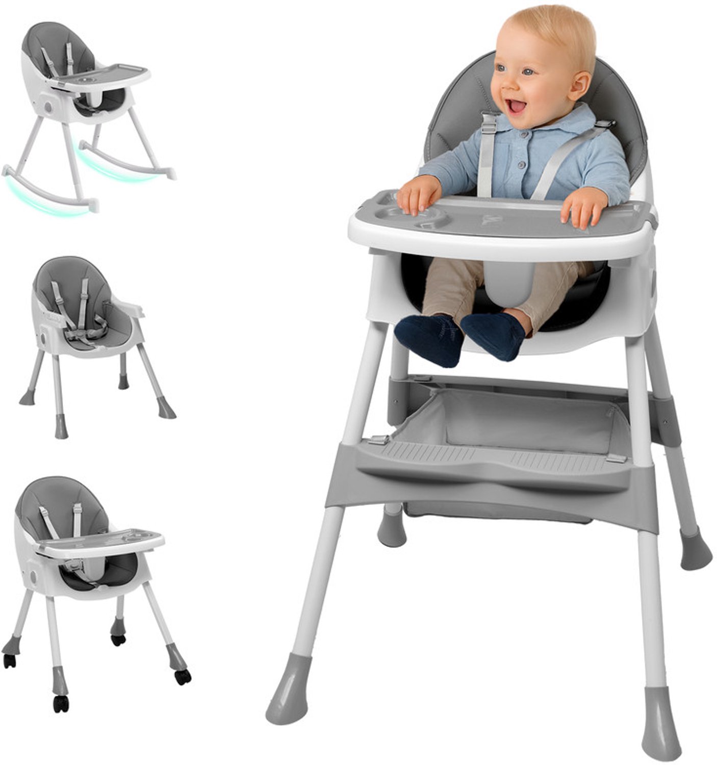 Kinderstoel - LEADZM - Kinderstoel voor baby, 3-in-1 babykinderstoel, Wipstoel, Verstelbare hoogte, Opvouwbaar - Roze