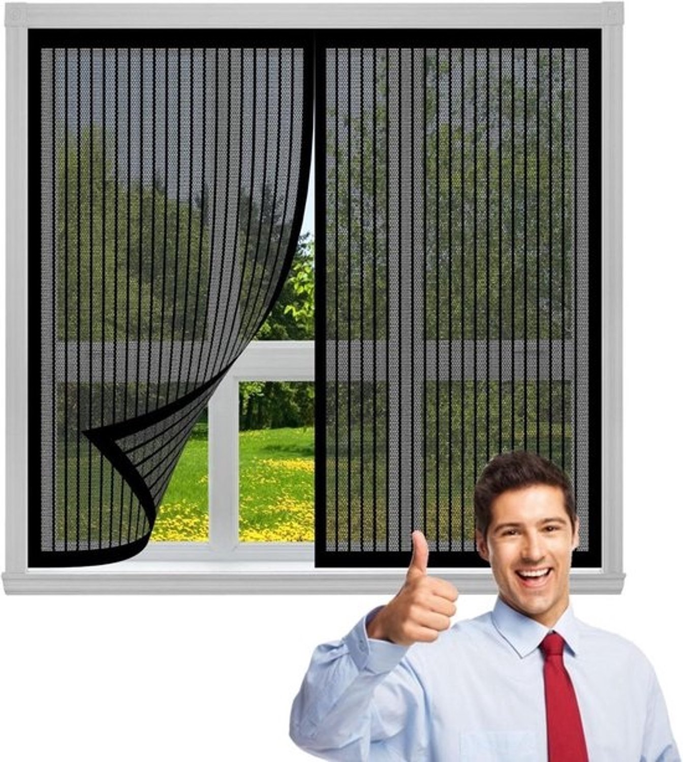 Raamhor Magnetisch - Hordeur Raam - Insecten Buiten Houden - Verbeterde Magic Tape - 80 x 135 cm - Zwart