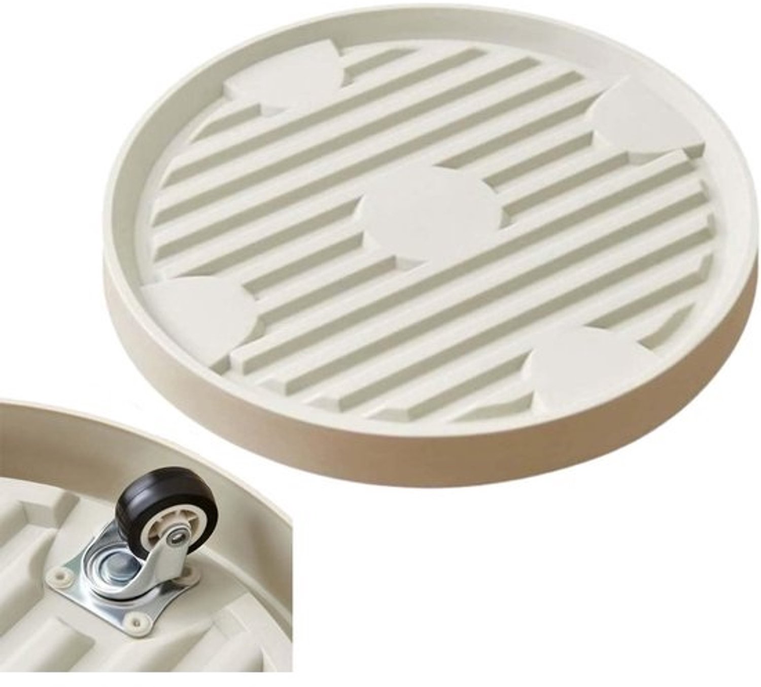 Plantenroller Rond - Bloempotwagen - Planten Verplaatsen - Met Remwielen - 22.5 cm Diameter - Beige