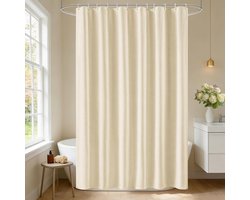 EurCross Douchegordijn, beige, 180 x 200 cm, waterdicht, opgeruwd textiel, douchegordijnen, TPU-gelamineerde achterkant, wasbaar, 2-in-1 badgordijn me