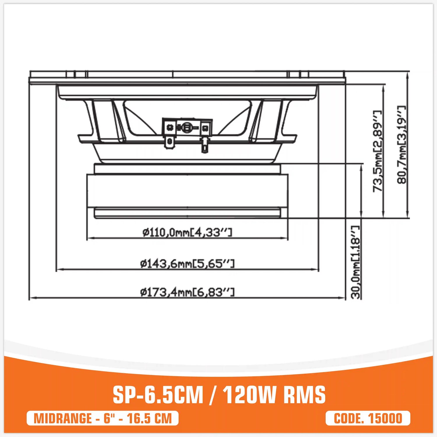 SP Audio SP 6.5CM - Speaker, Car Audio Speaker 16,5 cm (6.5 inch) - Midrange - 120W RMS - 4 Ohm - Set van 2 – foto 2