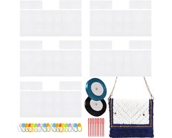 Allazone 39 PCS Doorzichtige Plastic Mesh Canvas Vellen voor Borduurwerk, Plastic Canvas Plastic Mesh Vellen met 2 Kleur Acryl Garen voor DIY Naaiwerk