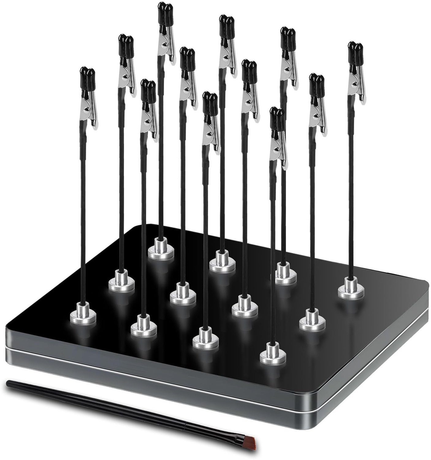 Professionele derde hand met magnetische voet. 12 x flexibele krokodillenklemmen, 1 borstel en 1 ijzeren basis - ideaal voor soldeerhulp, modelbouw ac