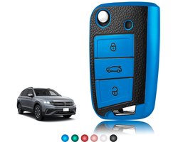 TOOMUME Sleutelhoes TPU Lederen Textuur, Autosleutelhoes Sleutel Cover Geschikt voor VW Volkswagen Golf 7 Tiguan T-Roc T-Cross Polo Seat Ateca Ibiza L