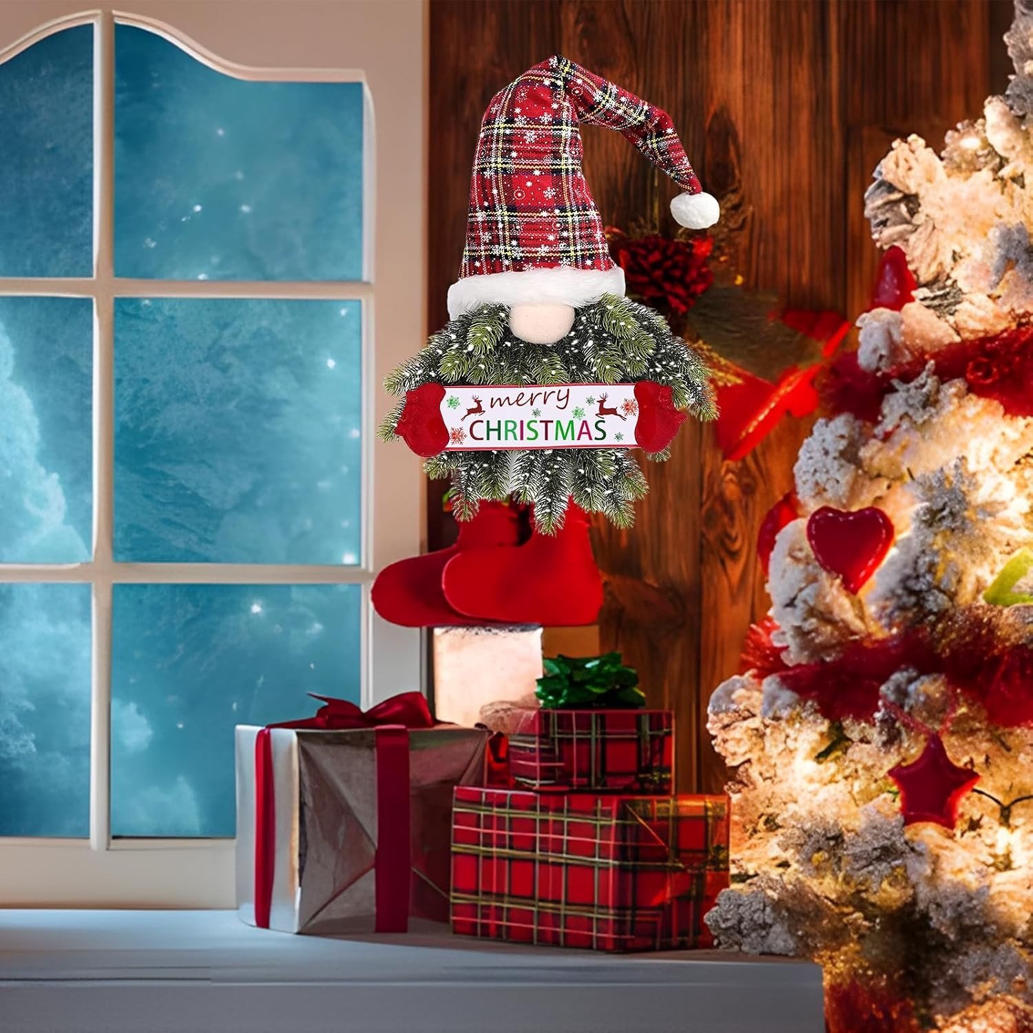 Kerstkrans met LED Verlichting - Multicolor - 68 x 38 cm - Duurzame Kunsttakken - Voor Deur of Muur Decoratie – foto 4