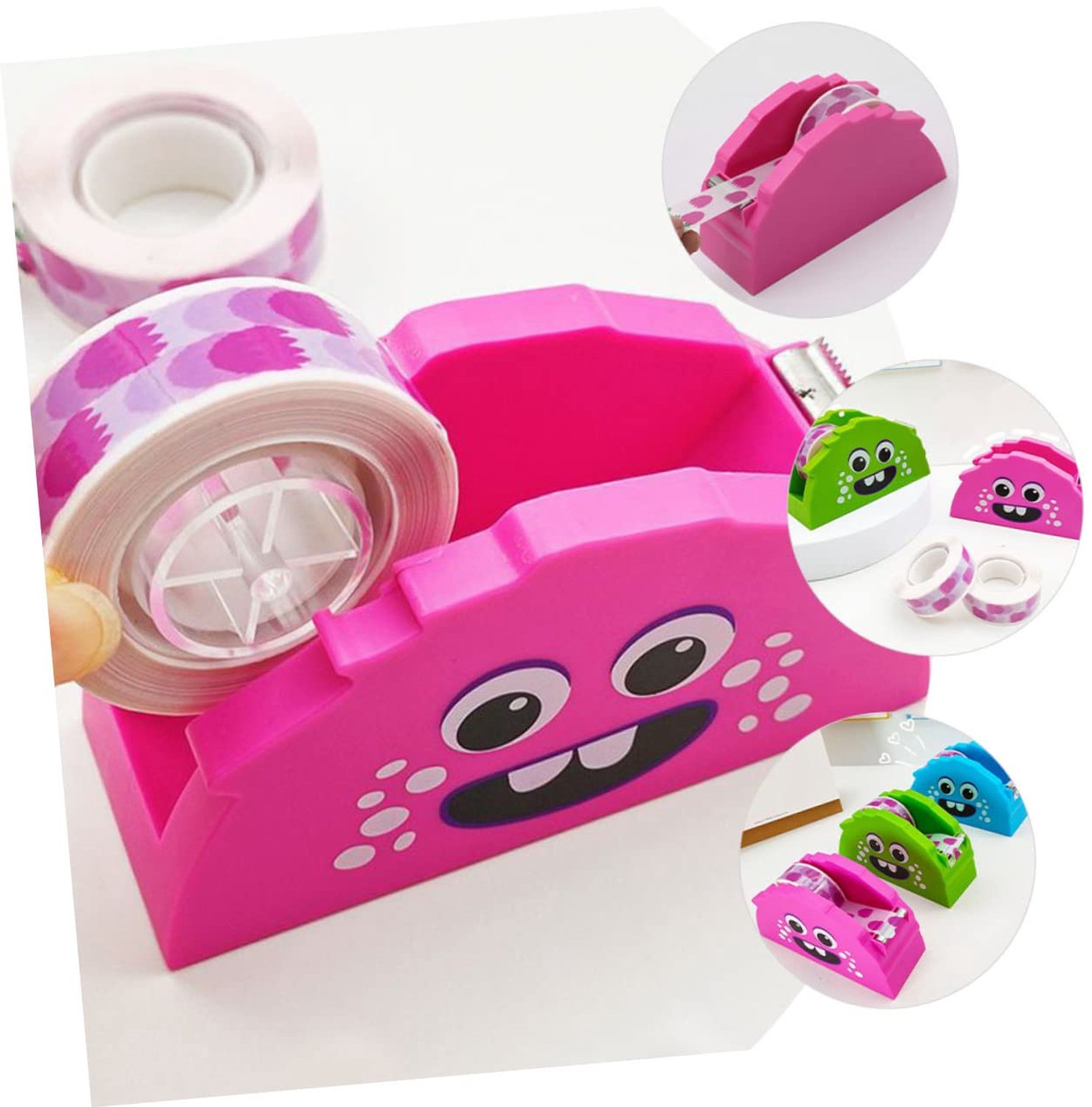 Gadpiparty Plakbandhouder met cartoon-monster- voor het bureau, kleine plakbanddispenser om te snijden, stabiele constructie, multifunctioneel, 1 stuk
