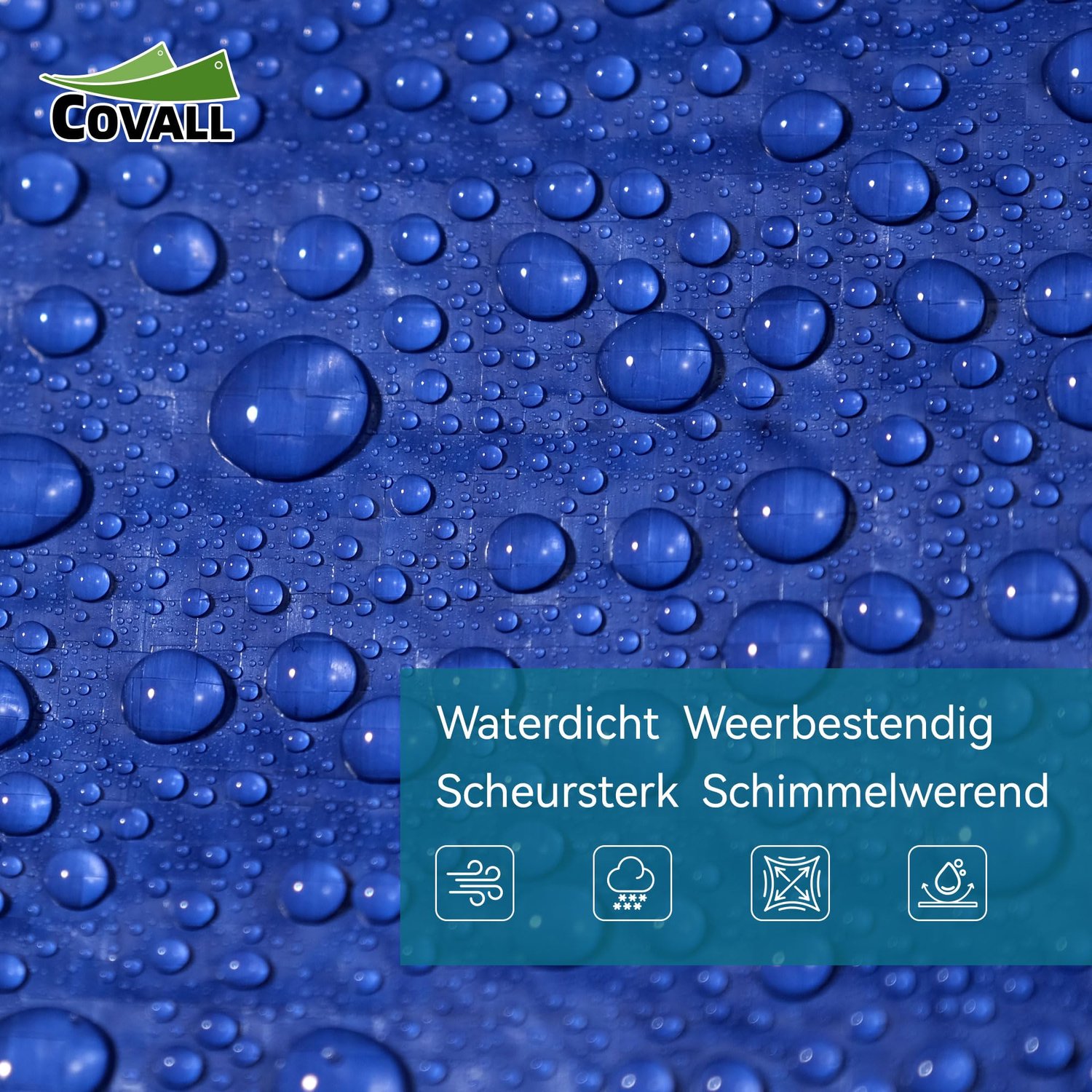 COVALL Waterdicht afdekzeil 70 g/m² – Dekzeil met Versterkte Randen en Oogjes, winddicht, scheurvast, Zeil voor bescherming buiten, Blauw, 6x8m