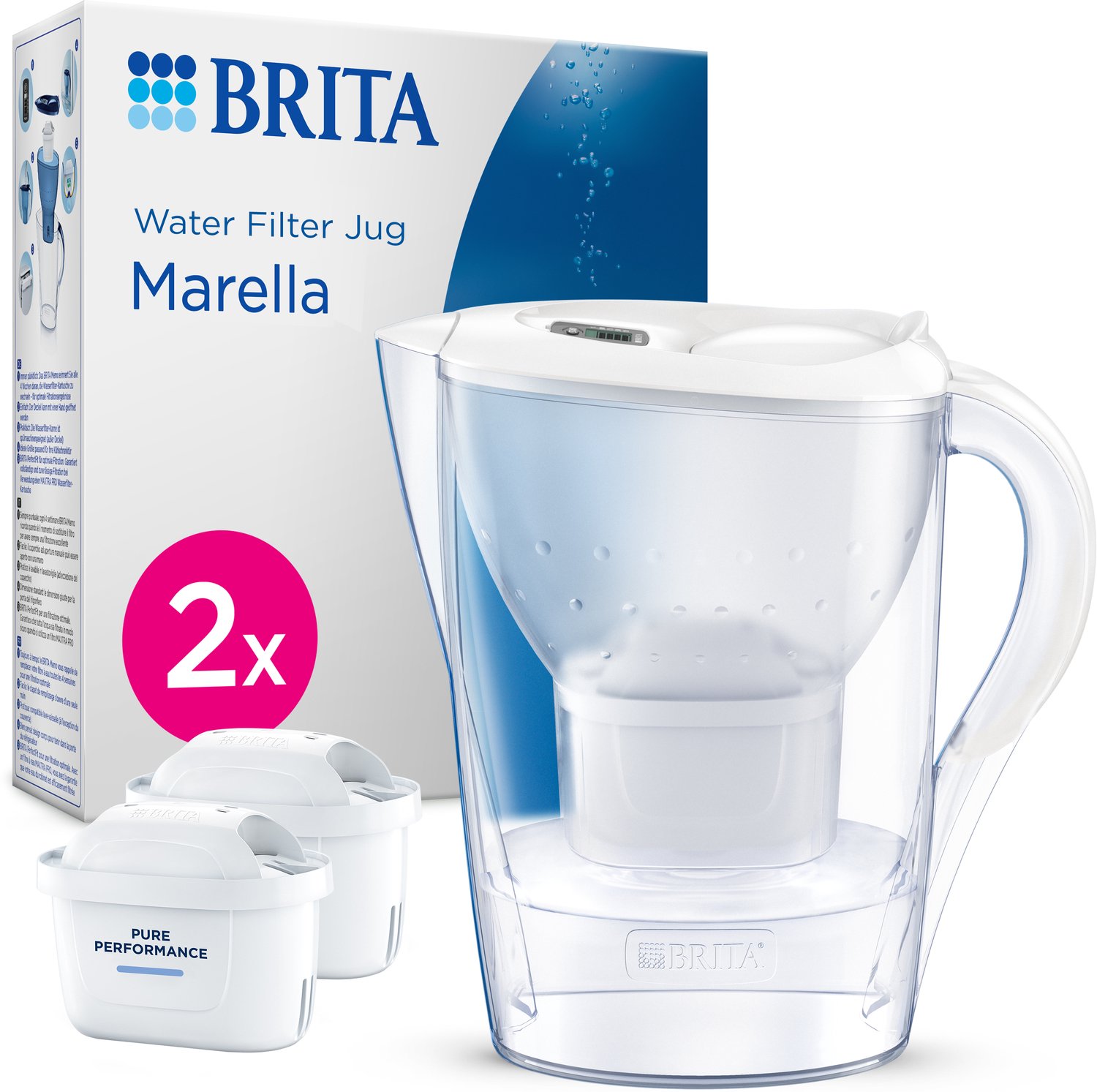 Bol.com BRITA - Waterfilterkan - Marella Cool - 2,4L - Wit - incl. 2 MAXTRA PRO ALL-IN-1 filterpatronen - Voordeelverpakking aanbieding