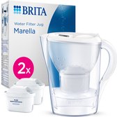 BRITA Marella waterfilterkan in wit met een inhoud van 2,4L, inclusief 2 MAXTRA PRO ALL-IN-1 filterpatronen.