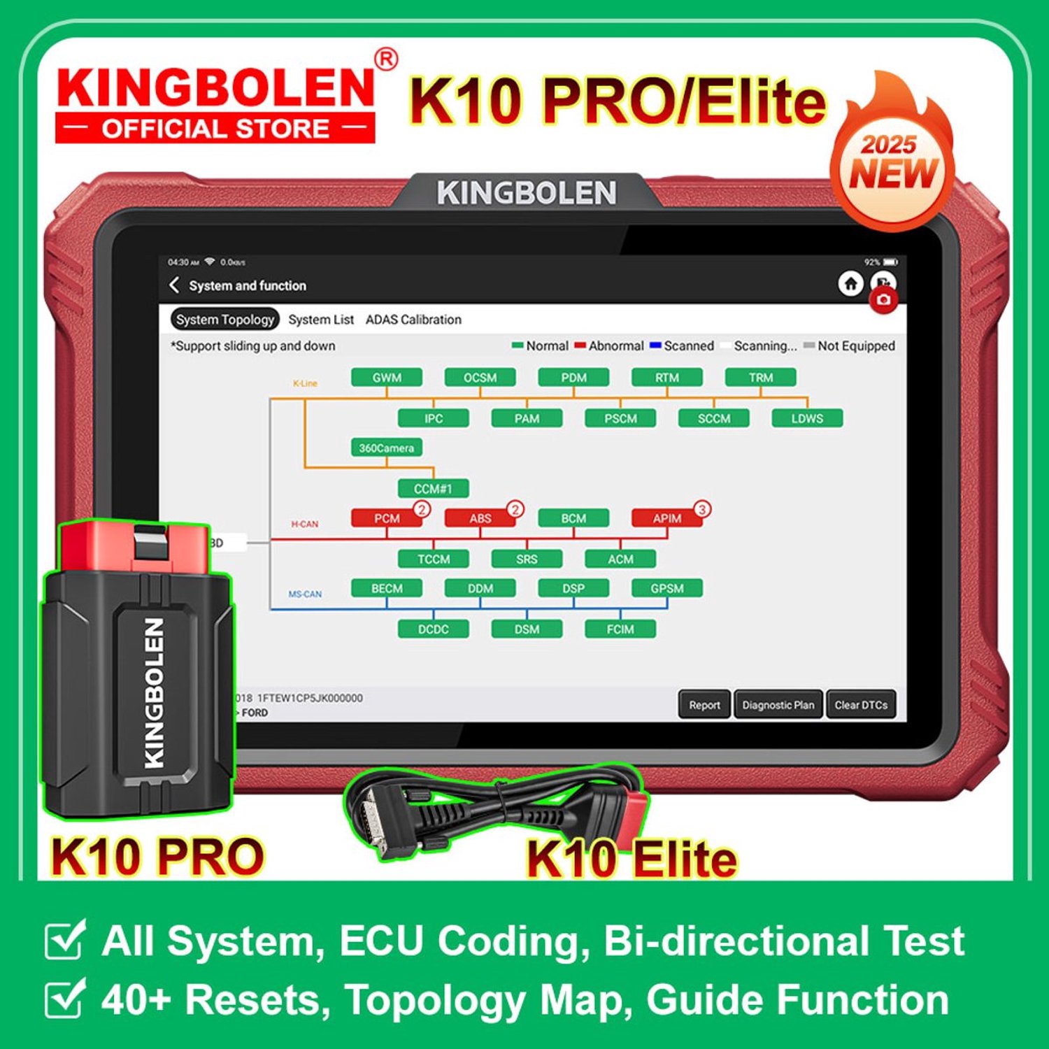 Autodiagnoseapparaat K10 Elite - CAN FD DoIP Protocol - 10,1 Inch Scherm - 4GB RAM 128GB ROM - Android 10 Systeem