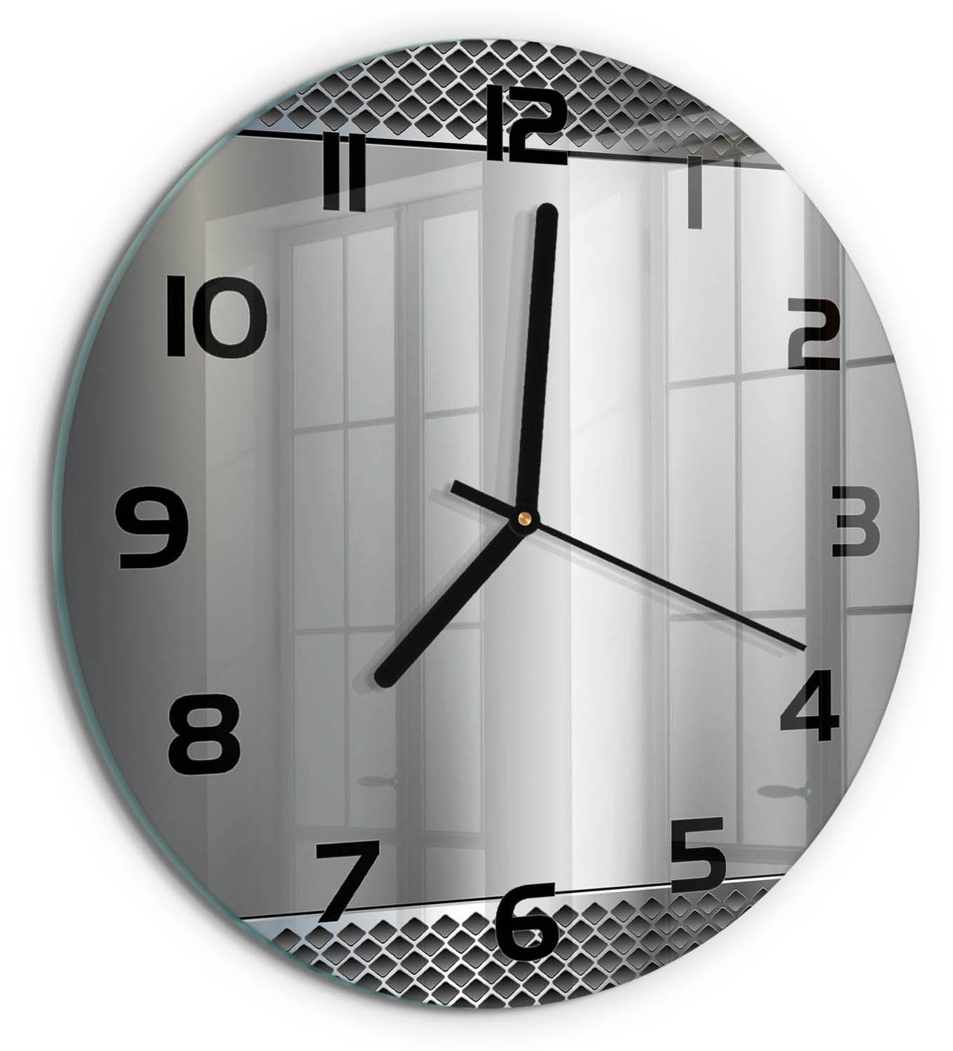 TULUP Wandklok - Metalen achtergrond Wandklok Glas Decoratie - fi30 cm - Zilver Gekleurde Glazen Klok - Zwarte handen - Ronde Klok - Klok Glas Met Opdruk - Moderne Wandklok Glas