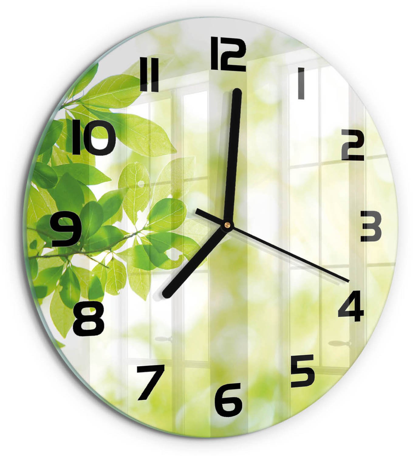 TULUP Wandklok - Bladeren Glazen Wandklok Design - fi30 cm - Groente Klok Glas Met Opdruk - Zwarte handen - Ronde Klok - Wandklok Glas Met Motief - Decoratieve Glazen Klok