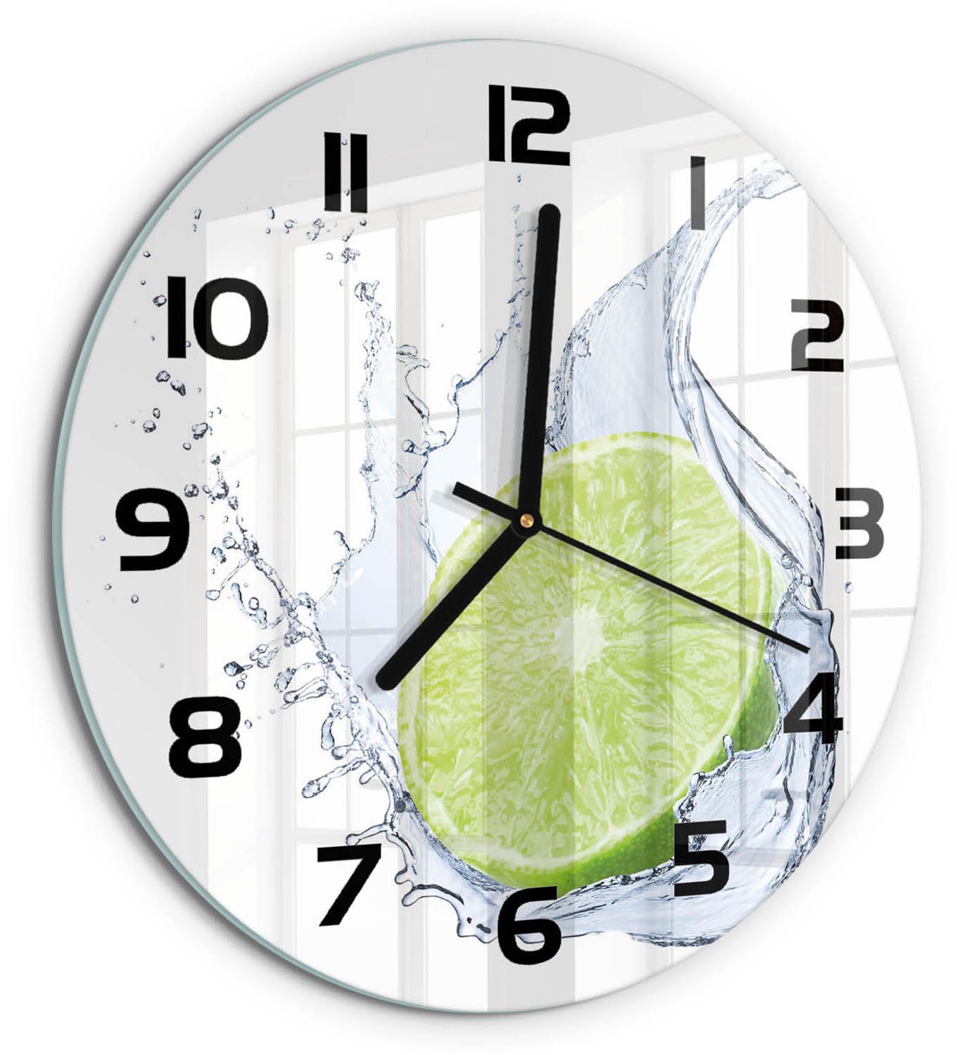 TULUP Wandklok - Calciumcarbonaat Decoratieve Glazen Klok - fi30 cm - Groente Glazen Wandklok Design - Zwarte handen - Ronde Klok - Glazen Klok Met Print - Wandklok Glas Met Motief