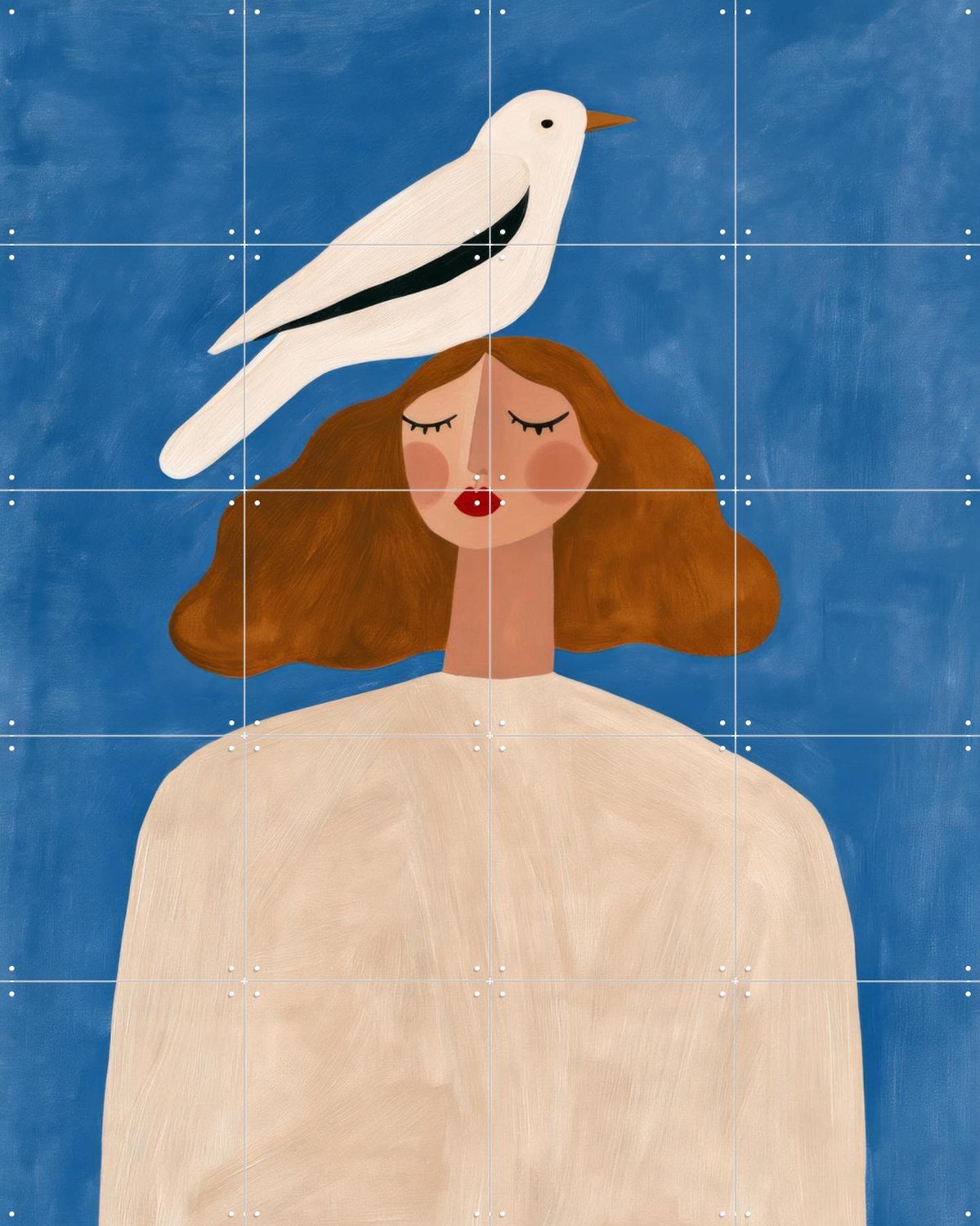 IXXI A Little Bird Told Me, Atelier Pommeline - 80 x 100 cm - Grote wanddecoratie en posters - Cartoonesk, Modern, Gang, Slaapkamer, Woonkamer Blauw