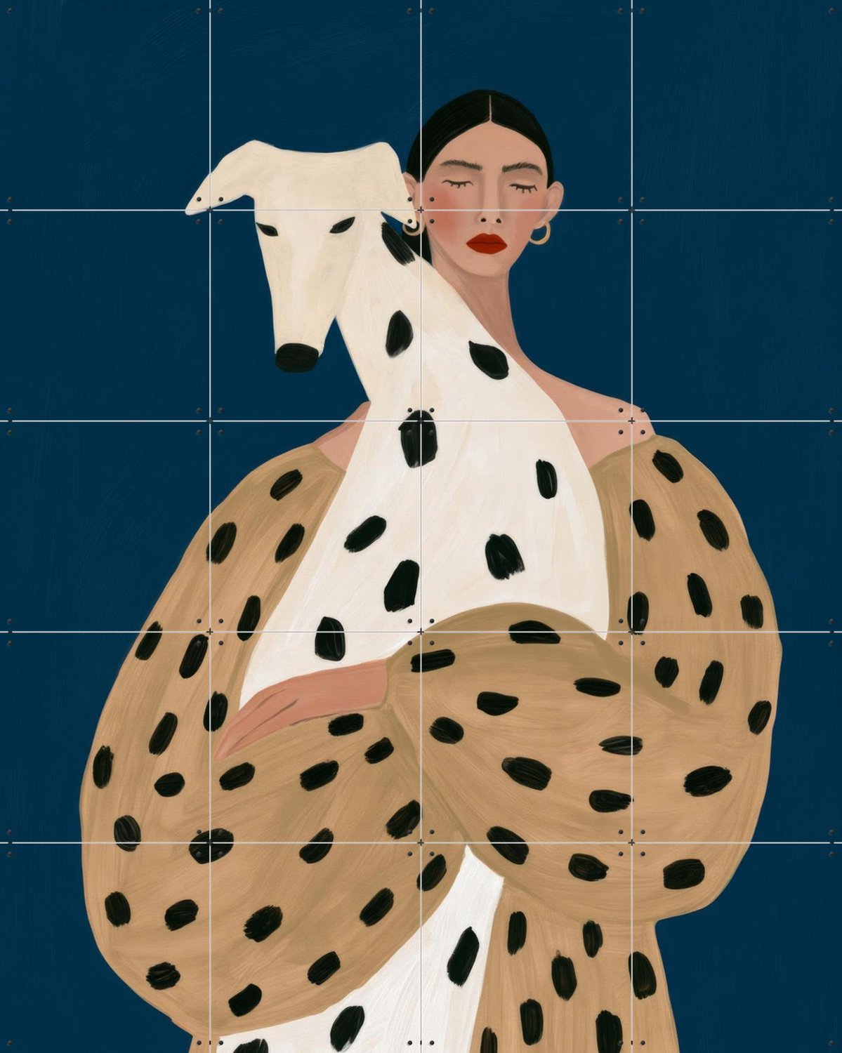 IXXI Spotted Serenity, Atelier Pommeline - 80 x 100 cm - Grote wanddecoratie en posters - Illustraties, Cartoonesk, Modern, Woonkamer, Gang Beige / Blauw
