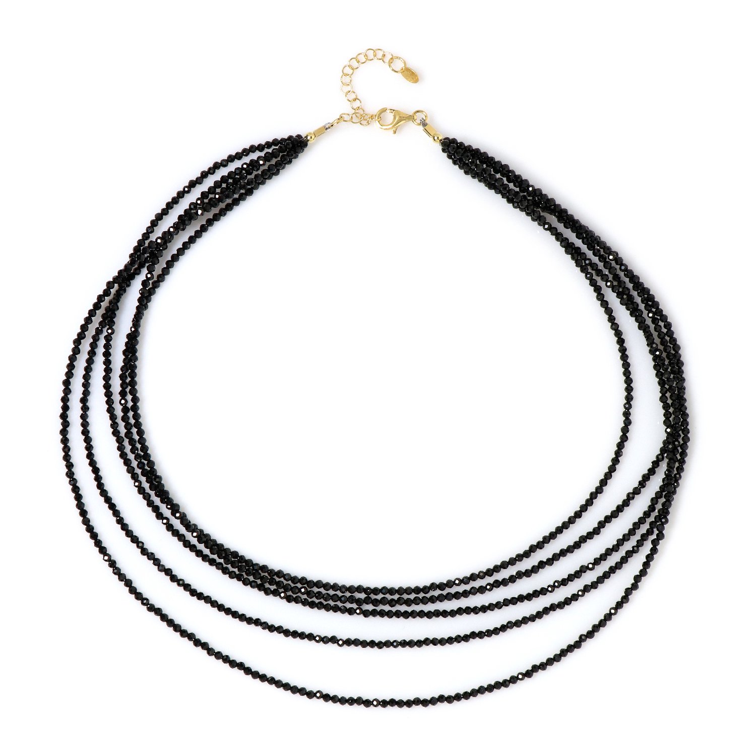 Cavill - Luxe damesketting 925 Sterling Zilver verguld - Verstelbare halsketting met 0,85 ct zwarte spinel - Meerrijige zwarte kralen