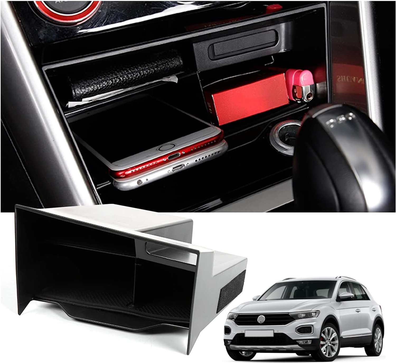 Center console opbergdoos Volkswagen T-Roc 2018-2025 - Organizer tray - Perfecte pasvorm - Optimaliseer uw opbergruimte - ShopVlot