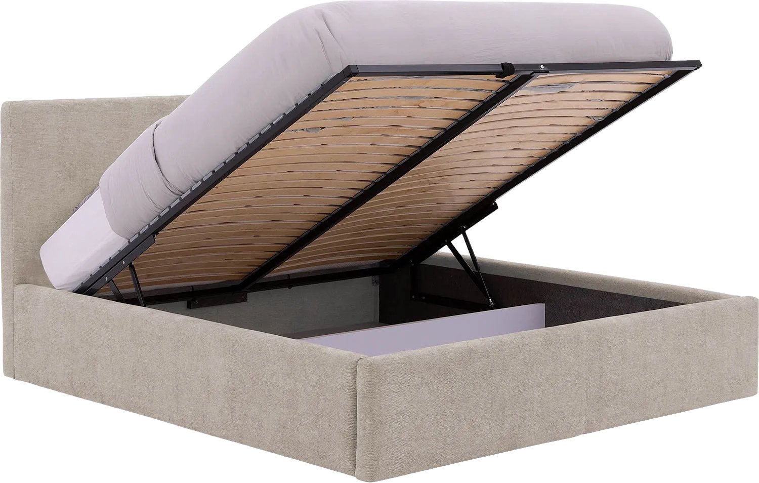 Goossens Bedframe Mysen Storage Incl. Lattenbodem - Met Opbergruimte - 160 X 200 - Bruin - Stof stof fijn geweven taupe