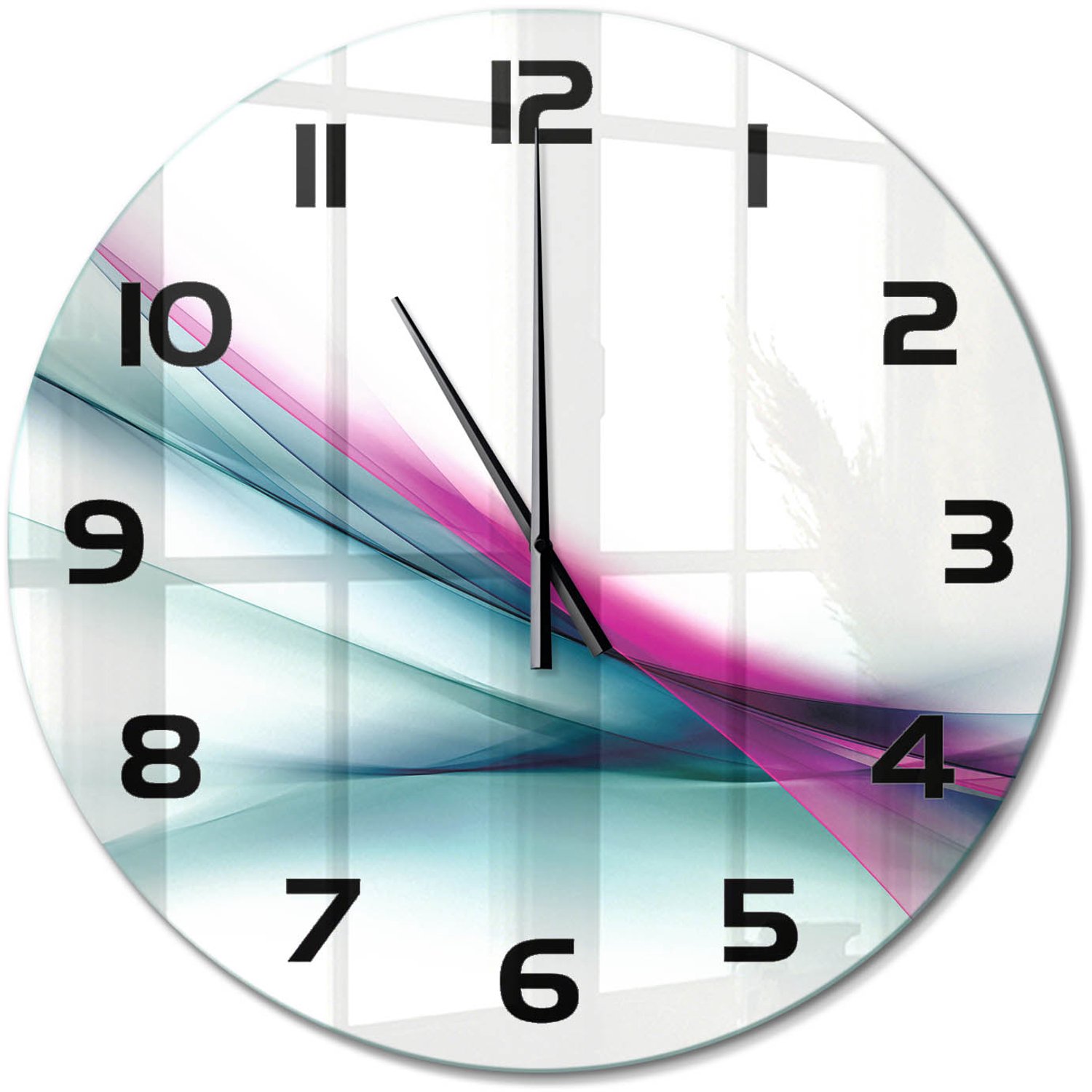 TULUP Wandklok - Golfabstractie Glazen Klok Met Print - fi60 cm - Veelkleurig Wandklok Glas Met Motief - Zwarte handen - Ronde Klok - Wandklok Glas Decoratie - Gekleurde Glazen Klok