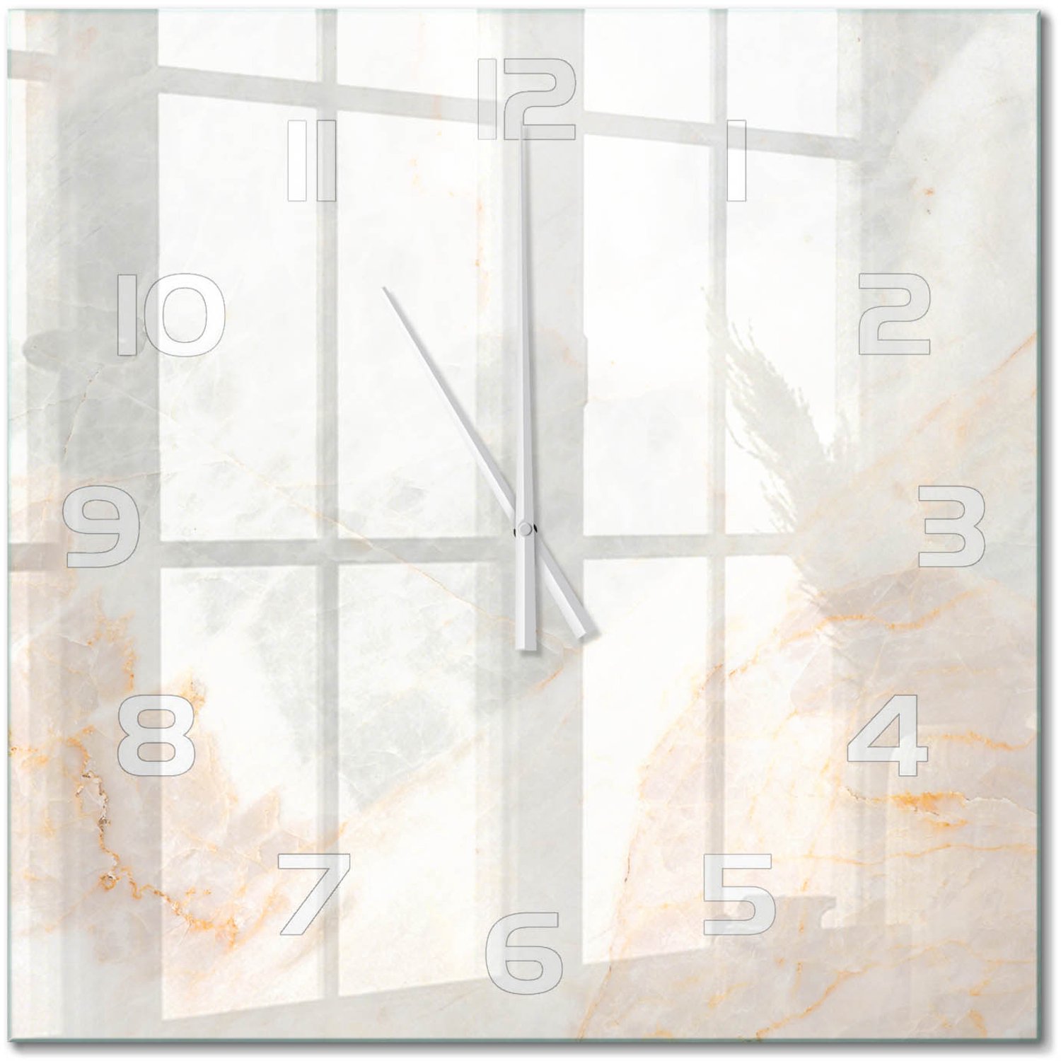 TULUP Wandklok - Marmer Wandklok Glas Decoratie - 60x60 cm - Beige Gekleurde Glazen Klok - Witte handen - Vierkante Klok - Klok Glas Met Opdruk - Moderne Wandklok Glas