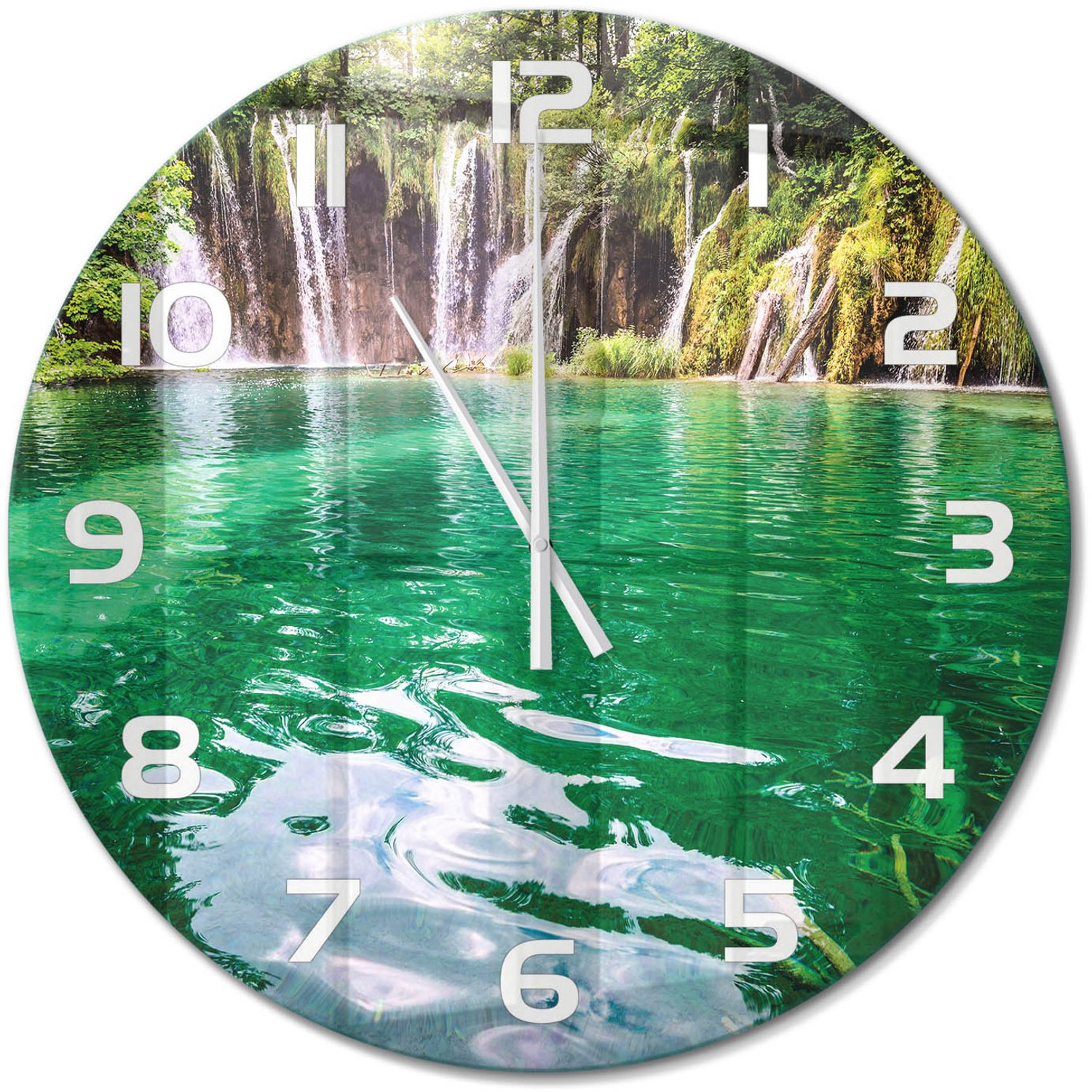 TULUP Wandklok - Plitvice-meren Moderne Wandklok Glas - fi60 cm - Groente Wandklok Glas Decoratie - Witte handen - Ronde Klok - Glazen Wandklok Design - Klok Glas Met Opdruk