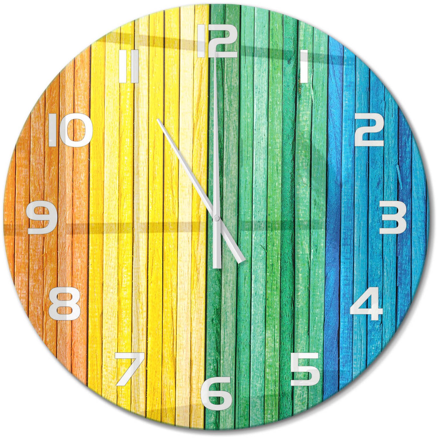 TULUP Wandklok - Kleurrijke strepen Moderne Wandklok Glas - fi60 cm - Veelkleurig Wandklok Glas Decoratie - Witte handen - Ronde Klok - Glazen Wandklok Design - Klok Glas Met Opdruk