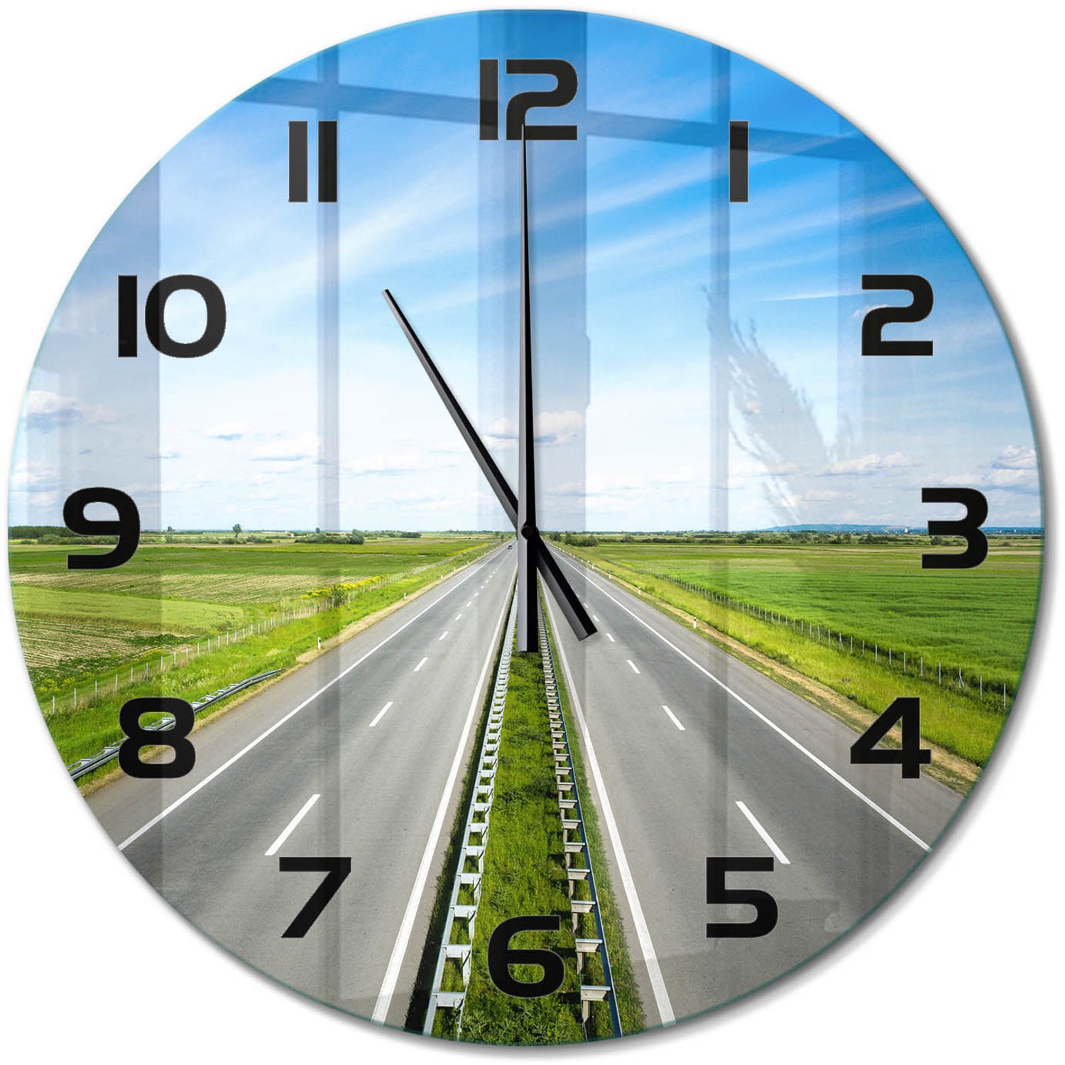 TULUP Wandklok - Snelweg Glazen Klok Met Print - fi60 cm - Groente Wandklok Glas Met Motief - Zwarte handen - Ronde Klok - Wandklok Glas Decoratie - Gekleurde Glazen Klok