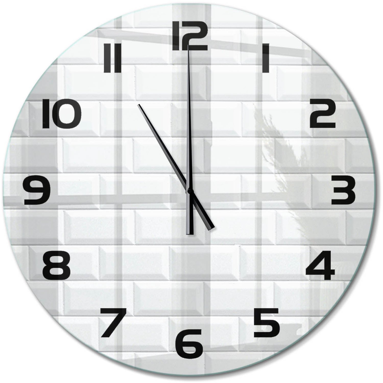 TULUP Wandklok - Keramische muur Decoratieve Glazen Klok - fi60 cm - Wit Glazen Wandklok Design - Zwarte handen - Ronde Klok - Glazen Klok Met Print - Wandklok Glas Met Motief