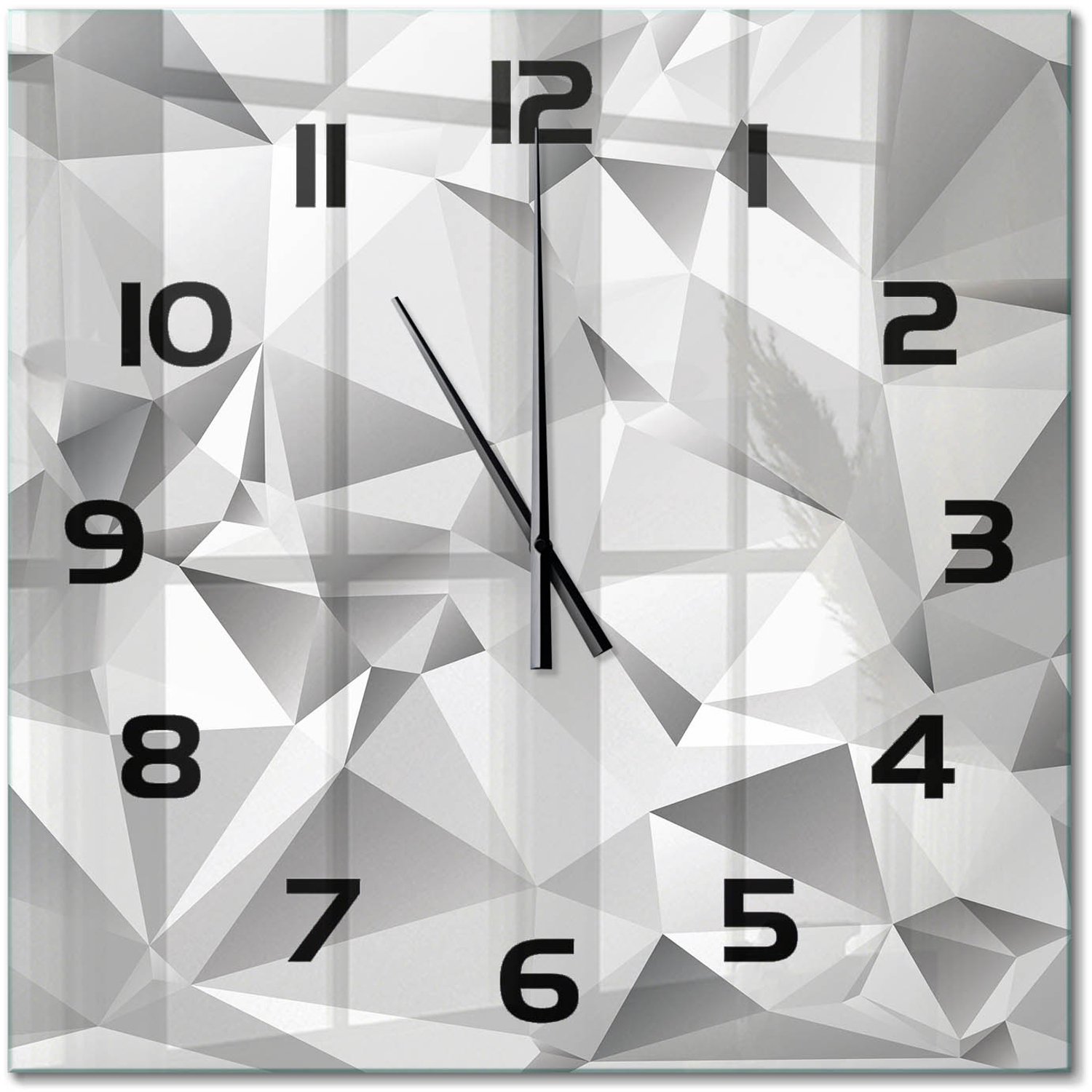 TULUP Wandklok - 3D-abstractie Glazen Wandklok Design - 60x60 cm - Grijs Klok Glas Met Opdruk - Zwarte handen - Vierkante Klok - Wandklok Glas Met Motief - Decoratieve Glazen Klok