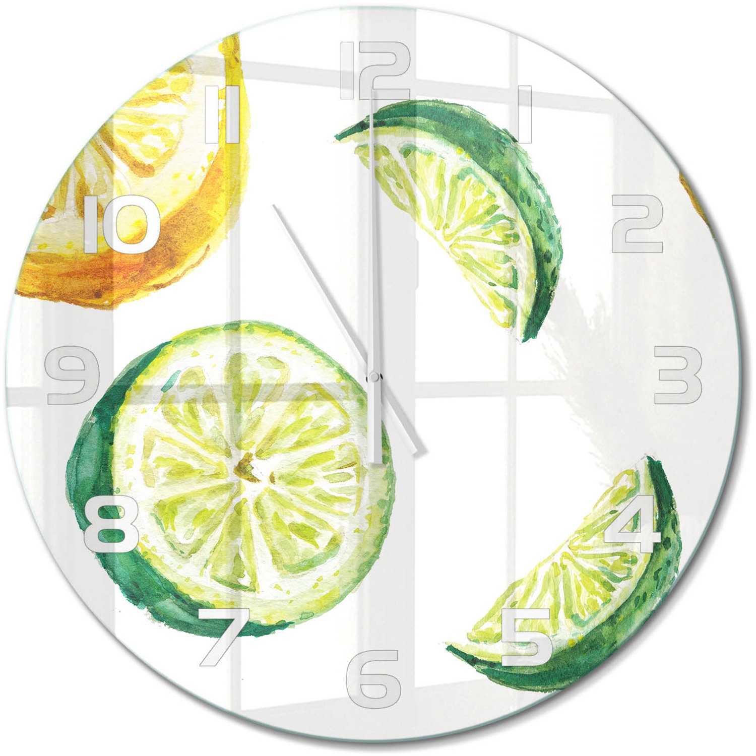 TULUP Wandklok - Citroen en limoen Decoratieve Glazen Klok - fi60 cm - Groente Glazen Wandklok Design - Witte handen - Ronde Klok - Glazen Klok Met Print - Wandklok Glas Met Motief