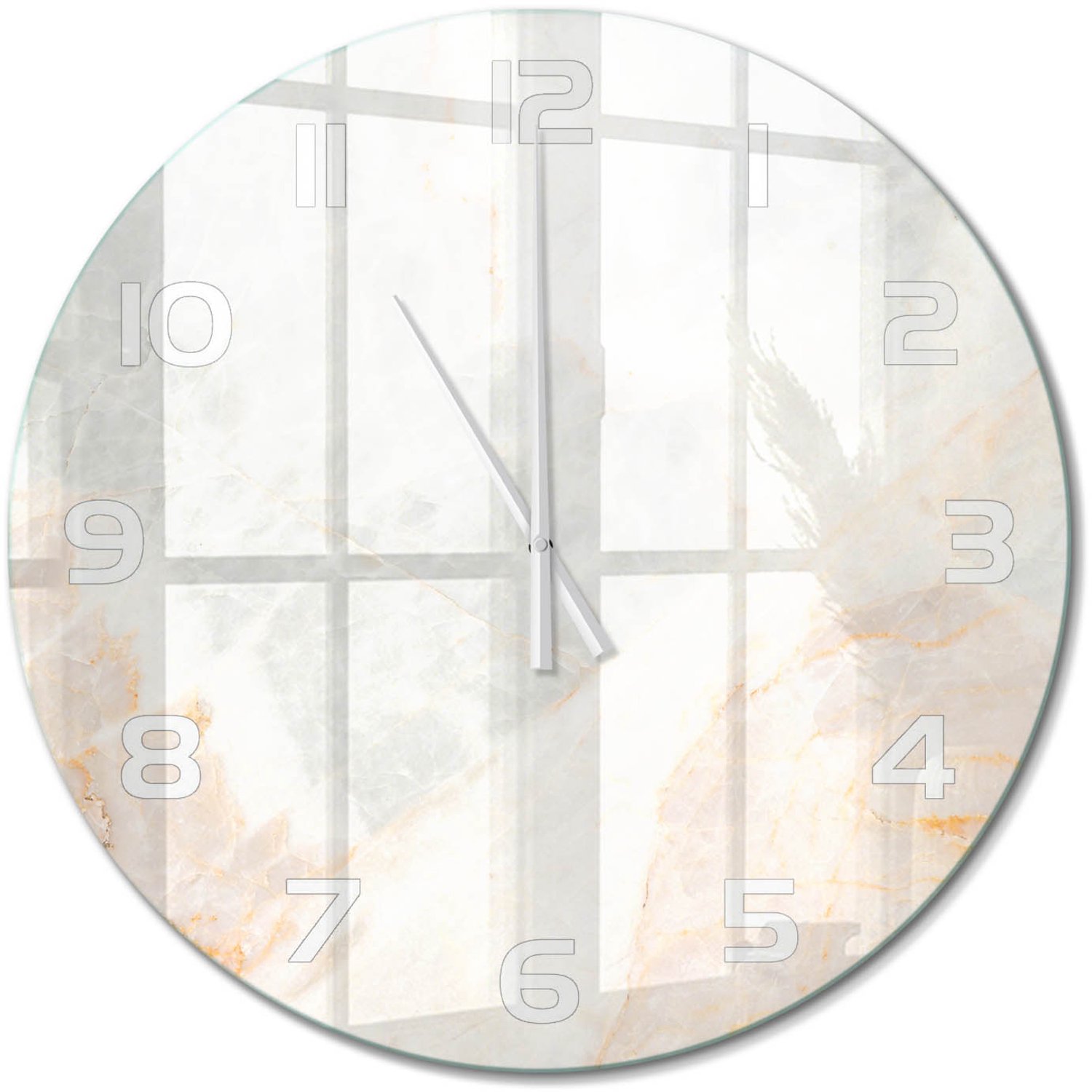 TULUP Wandklok - Marmer Decoratieve Glazen Klok - fi60 cm - Beige Glazen Wandklok Design - Witte handen - Ronde Klok - Glazen Klok Met Print - Wandklok Glas Met Motief