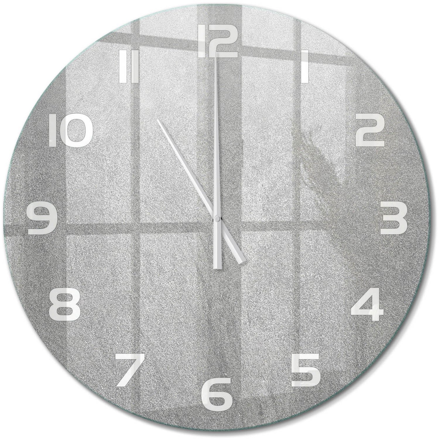 TULUP Wandklok - Grijze muur Klok Glas Met Opdruk - fi60 cm - Grijs Moderne Wandklok Glas - Witte handen - Ronde Klok - Decoratieve Glazen Klok - Glazen Wandklok Design