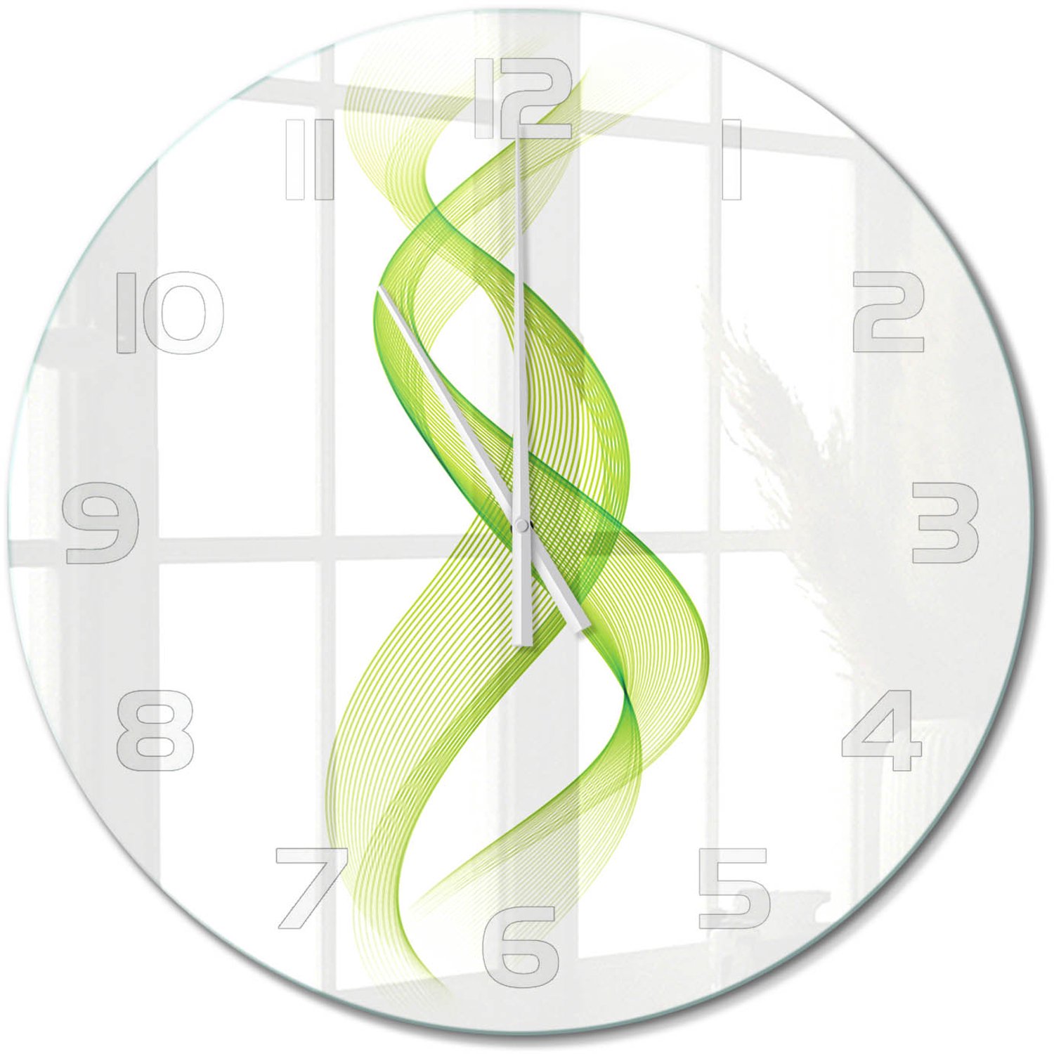 TULUP Wandklok - Kleurrijke golven Gekleurde Glazen Klok - fi60 cm - Groente Glazen Klok Met Print - Witte handen - Ronde Klok - Moderne Wandklok Glas - Wandklok Glas Decoratie