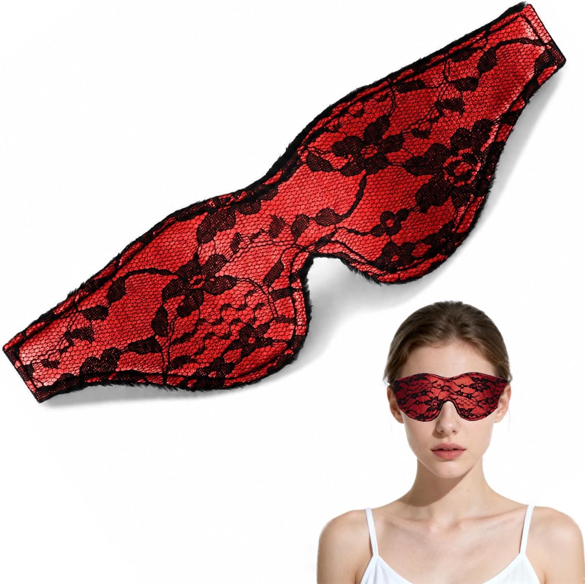 Oogmasker - Zacht Zijden Slaapblinddoek voor Volwassenen, Comfortabele Oogbescherming voor Thuis, Reizen, Kantoor, Valentijnscadeau, Rollenspel (Rood)