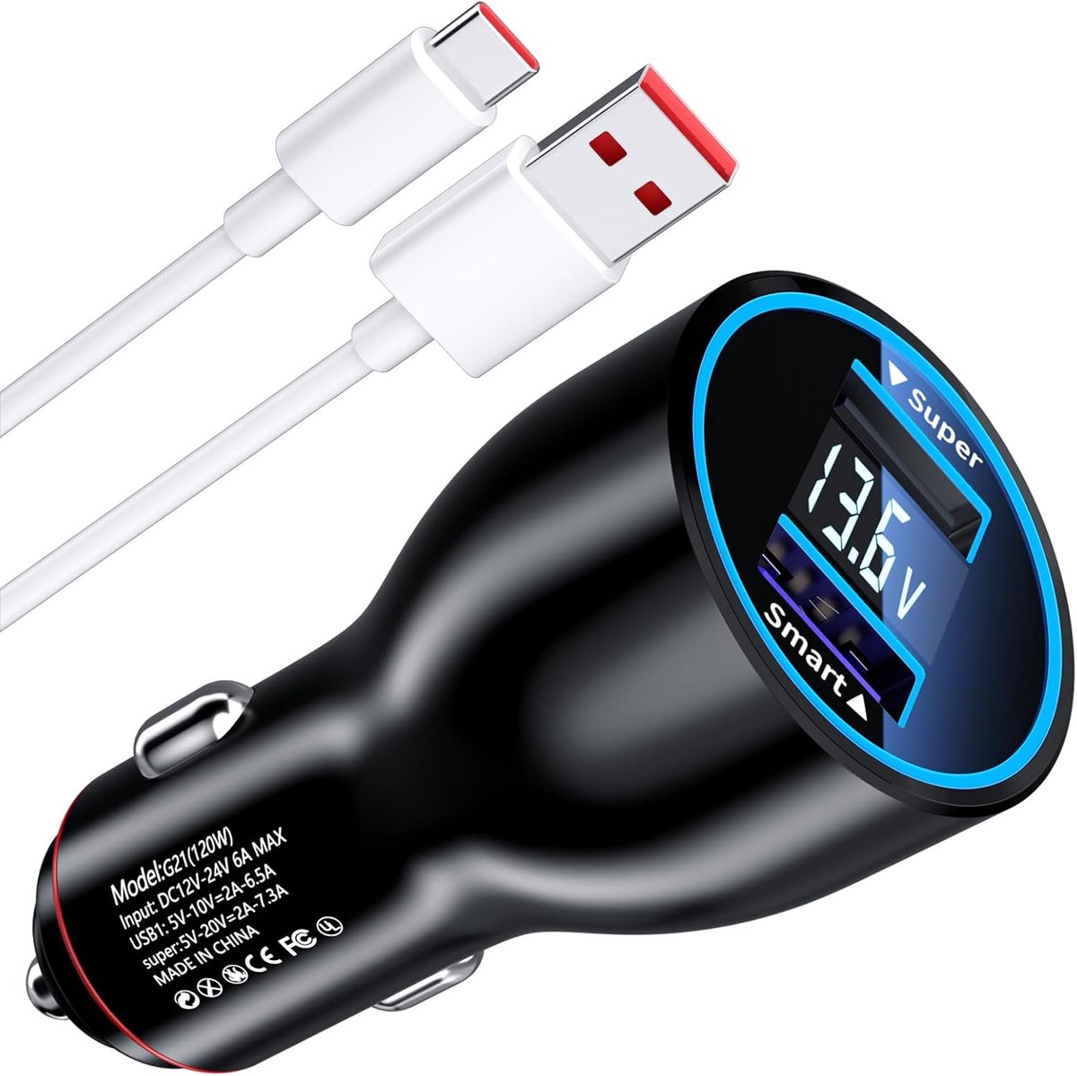 120W sigarettenaansteker USB-oplaader voor Xiaomi Turbo Charge, dual-port Type-C kabel Car Charger voor Mi 14T Pro, Redmi Note 14Pro+, 12s, 15 Ultra, 11s, Poco X7 Pro, X6