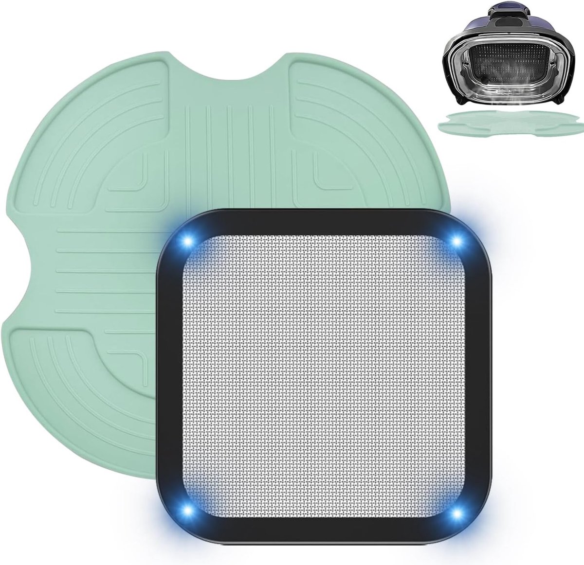 2 stuks Airfryer-accessoires voor Ninja Crispi FN101EU, roestvrij stalen spatbescherming + siliconen matten voor Ninja Crispi Airfryer, herbruikbare siliconen vorm