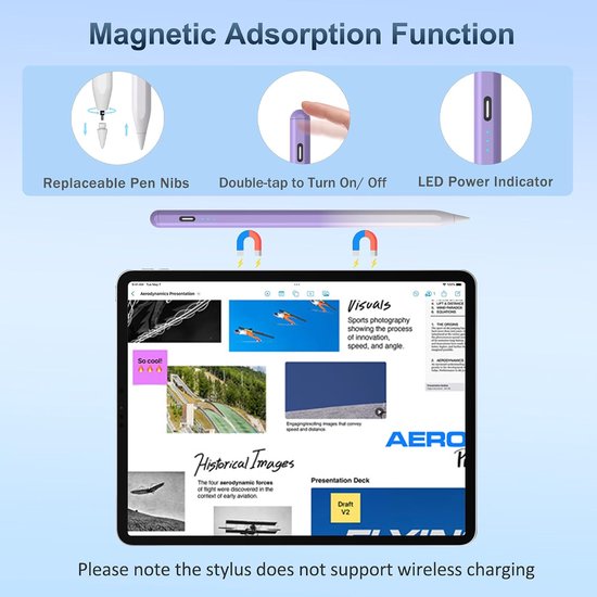 Pen voor Apple iPad 2026-2018, snel opladen/kantelgevoeligheid, Palm Rejection Stylus Pencil voor iPad A16 11e/10e-6e generatie, Air M4 M3 M2 11"/13"/5-3 Gen, Pro M5 11"/13"/12.9", Mini 7e/6e/5e — afbeelding 4