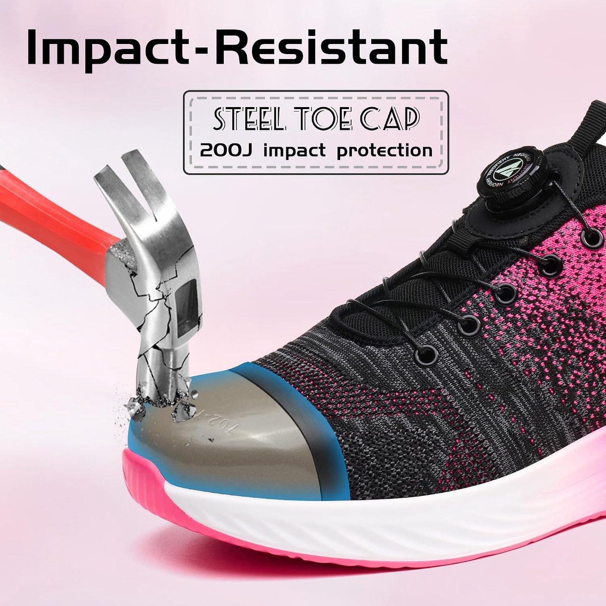 Werkschoenen met Stalen Neus Lichtgewicht Antislip Werkveiligheidsschoenen Ademend Comfortabel Werksneakers met Draaiknop