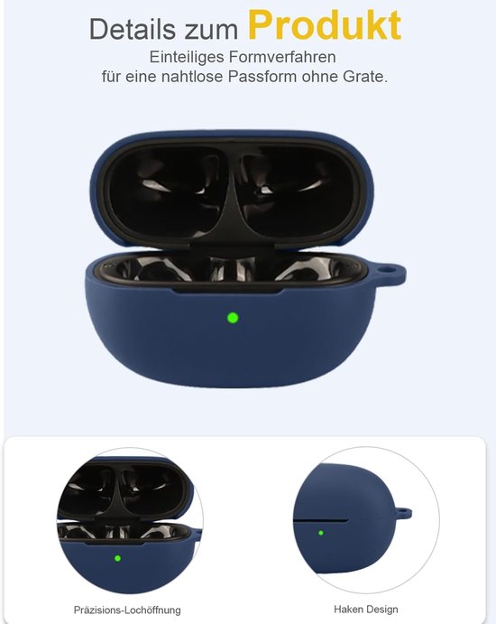 Voor EarFun Clip 2 Wireless Headphones, daunke zachte siliconen beschermhoes, huidvriendelijke etui met karabijnhaak, volledige bescherming, blauw — afbeelding 2
