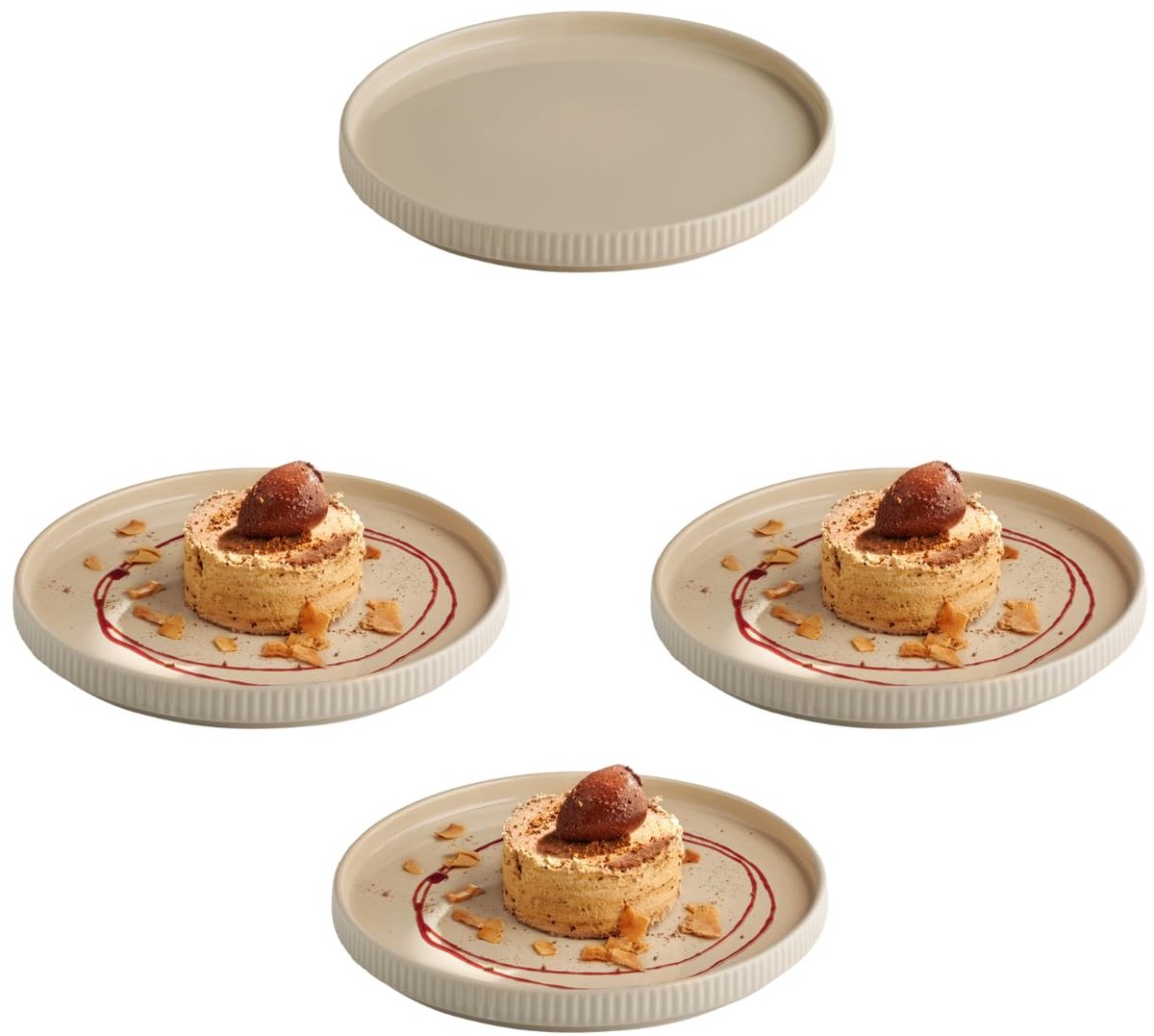 APS The Grid Dinerbord - Bordenset - Porseleine borden - Stapelbaar - Zand Beige - 23 cm (3 stuks)