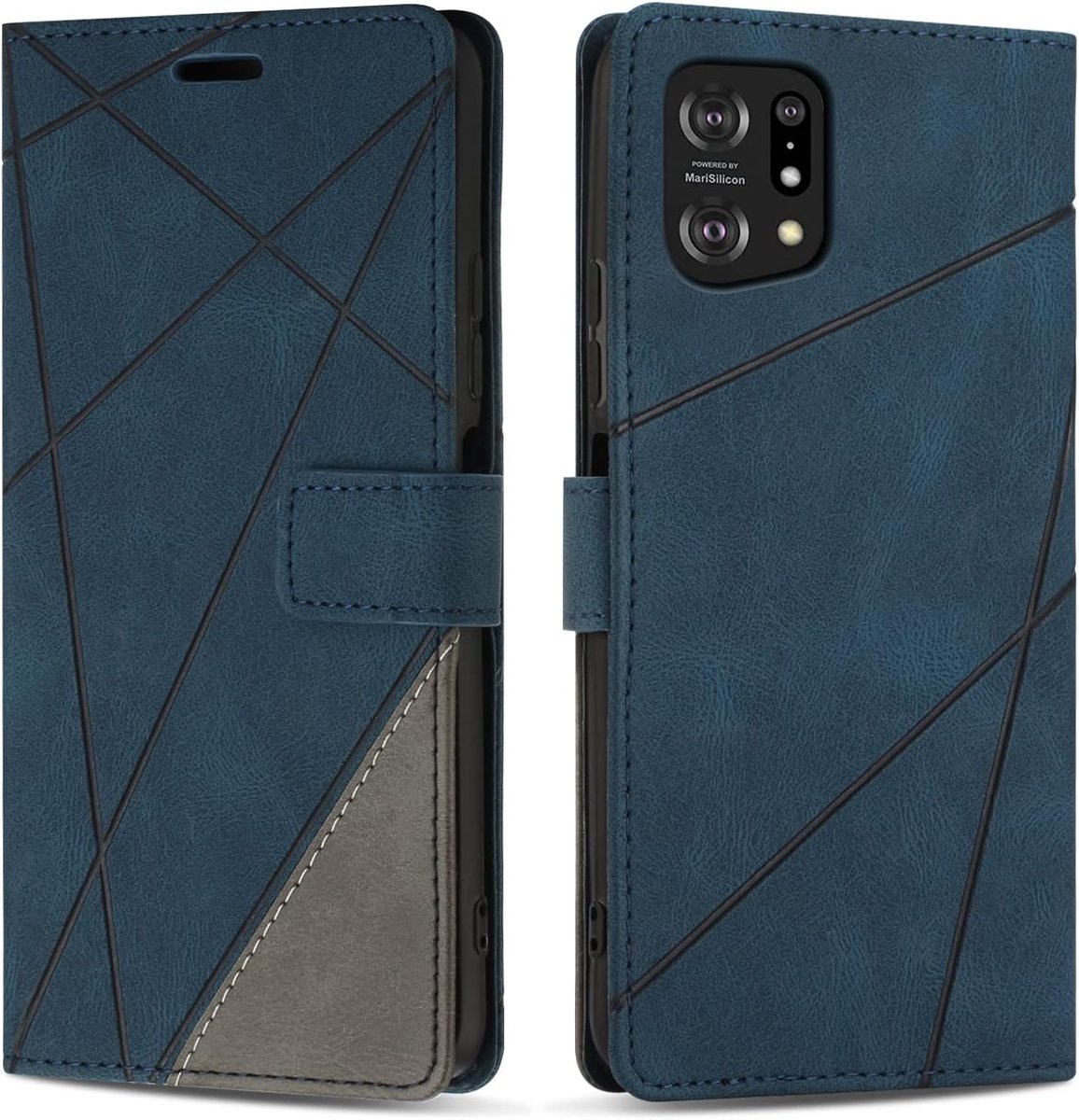 Hoesje voor OPPO Find X5, Premium Lederen Portemonnee Beschermhoes Telefoonhoesjes met Kaartenvakken Beschermhoesje voor OPPO Find X5, Blauw