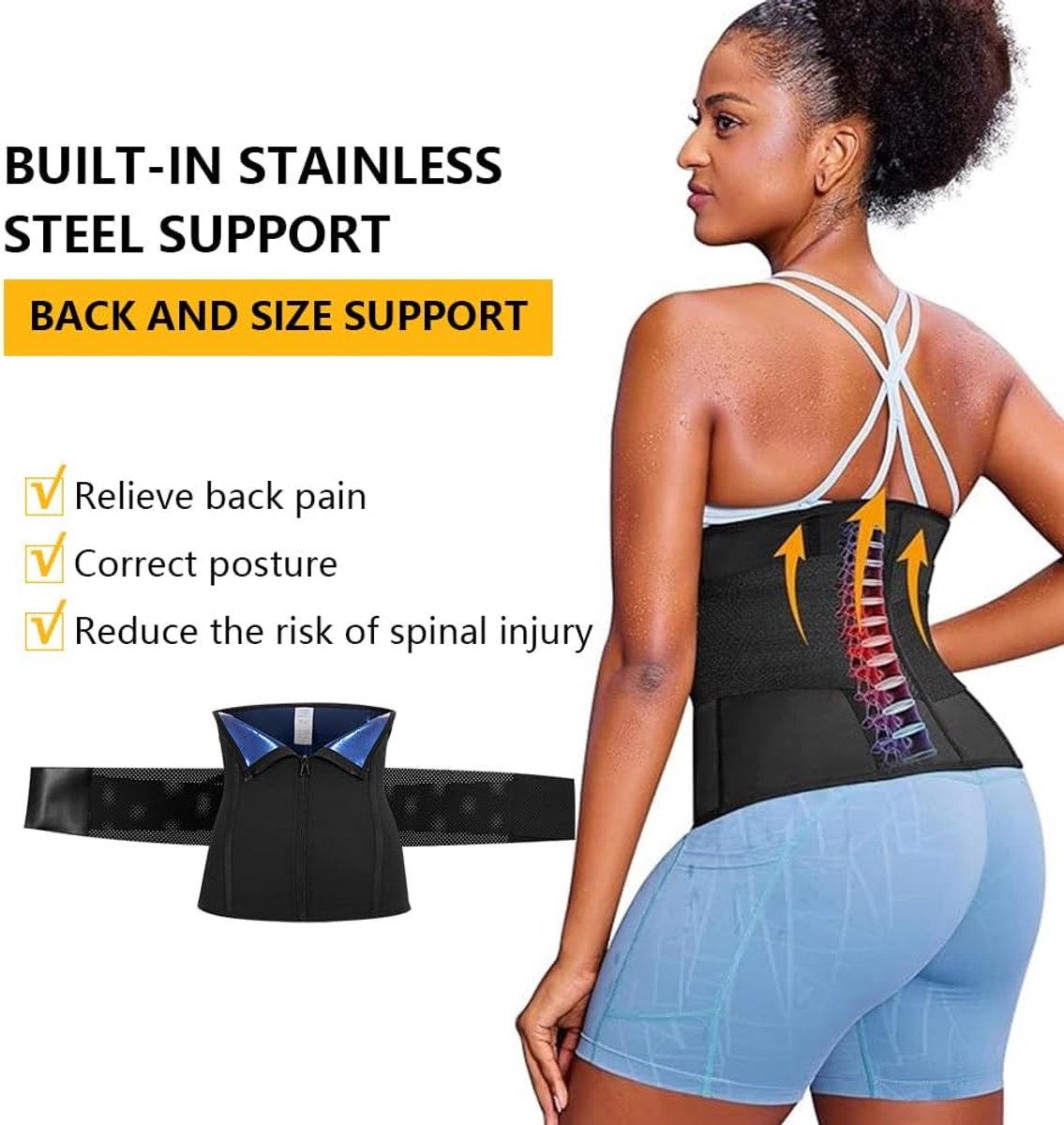 Tailletrainer voor dames, buikweggordel, korset met ritssluiting, sport, bodyshaper, sauna, zweetgordel om af te vallen, taillevormer, fitnessriem