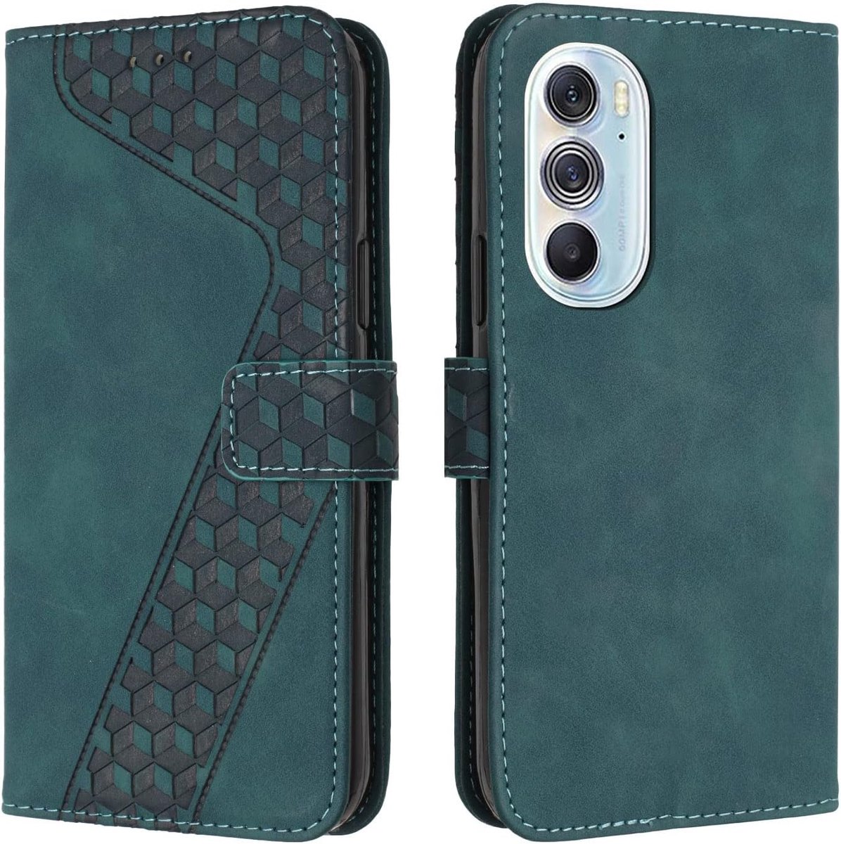 Hoesje voor Motorola Moto Edge X30/Edge 30 Pro/Edge Plus 2022, Lederen Portemonnee Telefoonhoesjes met Standaard Magnetic Shockproof Flip Leather Wallet Book Case（Groen）