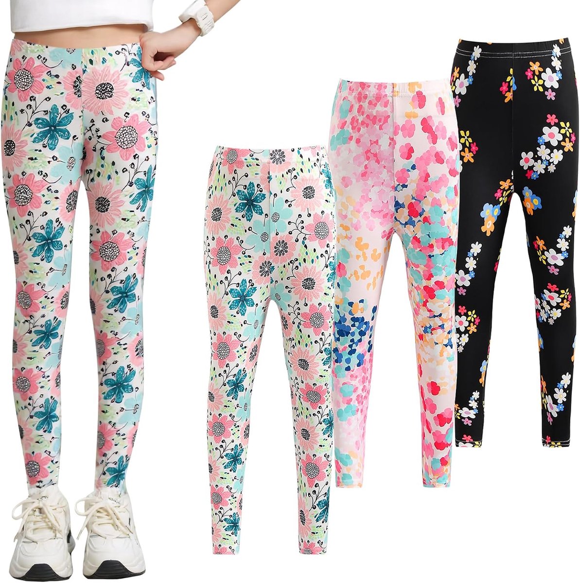 Leggings voor kinderen, sportlegging, lange joggingbroek, elastische sportbroek, ondoorzichtige broek, vrije tijd, slaaplegging, verpakking van 3 stuks