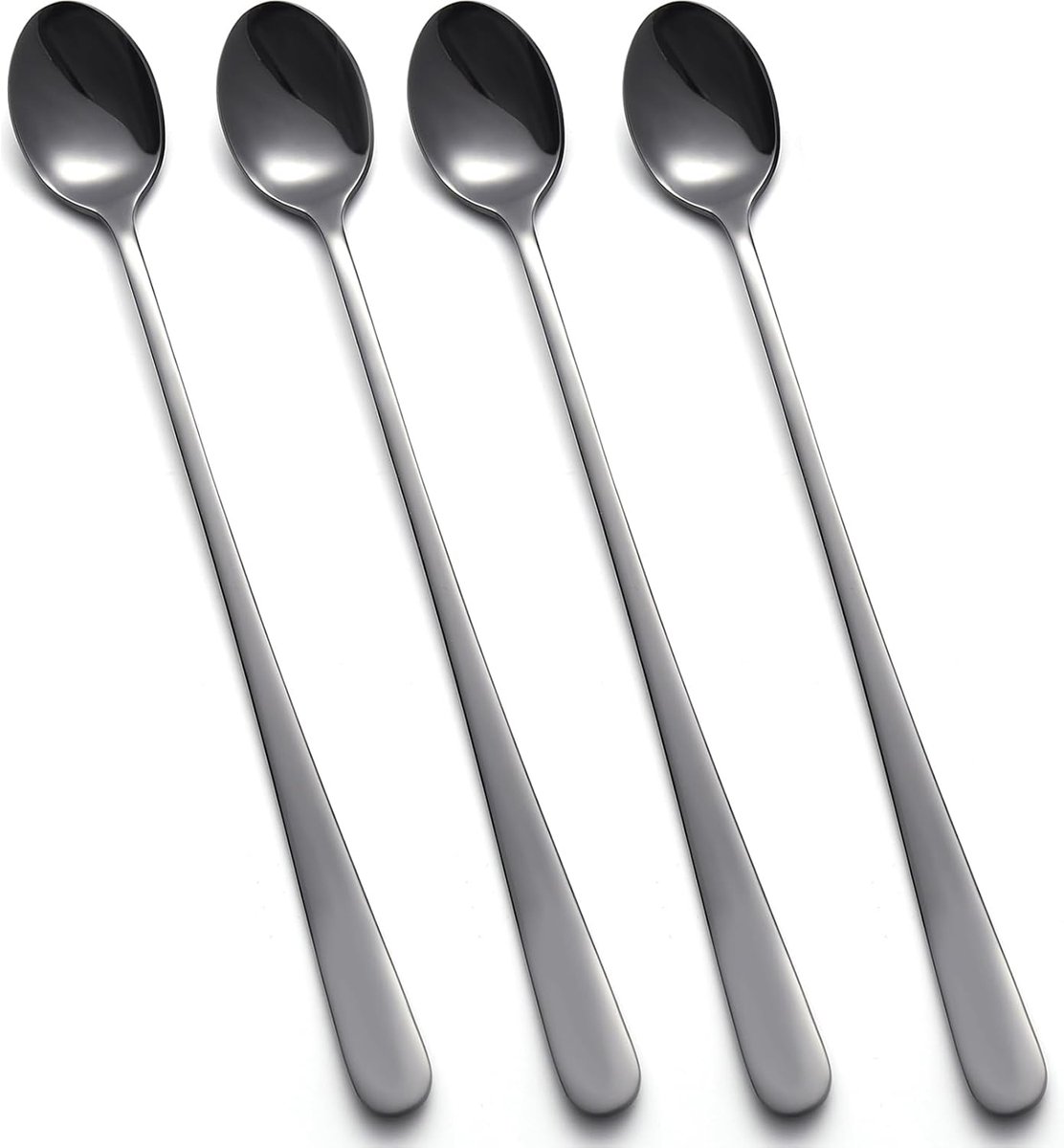 lepels, set van 4 lepels met lange steel, roestvrijstalen koffielepels theelepel ideaal voor latte koffie, espresso, warme chocolademelk, warme dranken, dessert en ijscoupe - 23 cm (zwart