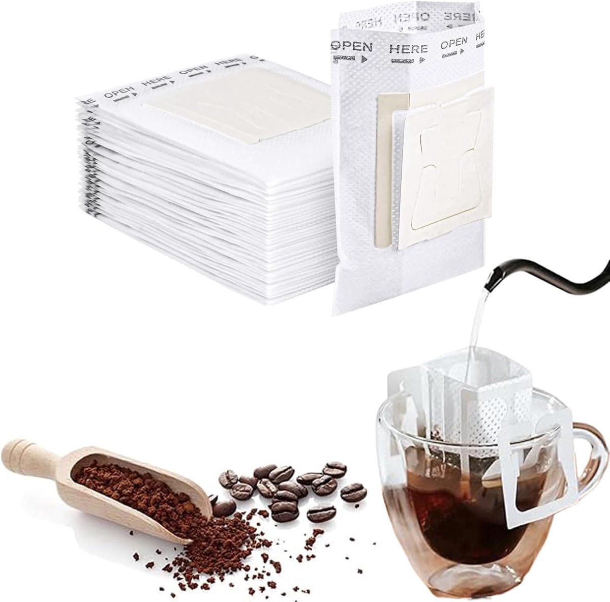 Koffiezakken met oren, koffiezakken voor camping, koffiefilters voor kopjes, voor thuis, kantoor, reizen, thee, koffie, kantoor, 200 stuks