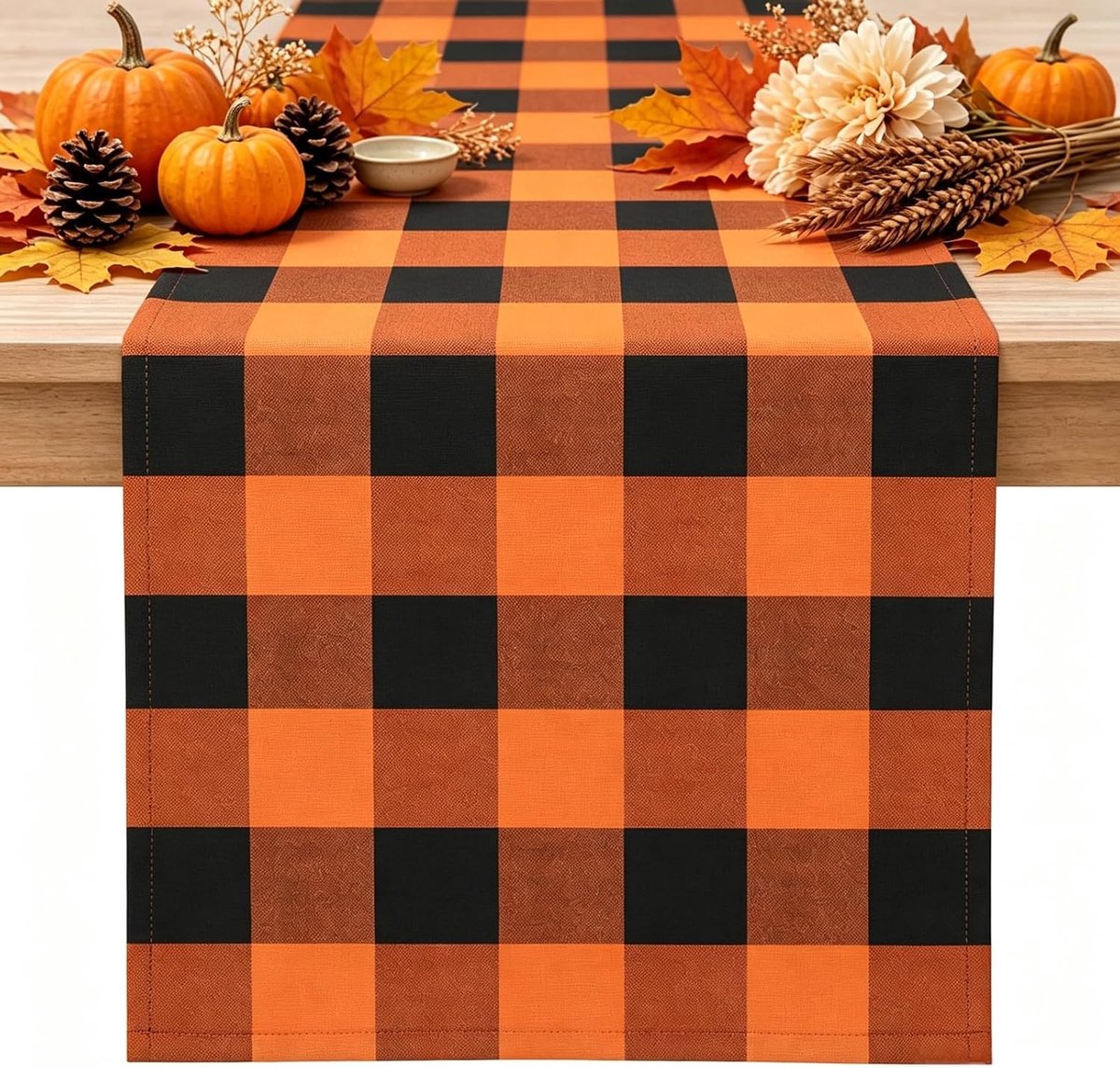 Tafelloper herfst geruit tartan oranje modern linnen