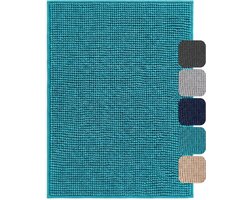 Antislip chenille badmat | Superabsorberend, machinewasbaar | Badkamer-, douche-, bad- en toiletmat, turquoise, 70x120 cm
