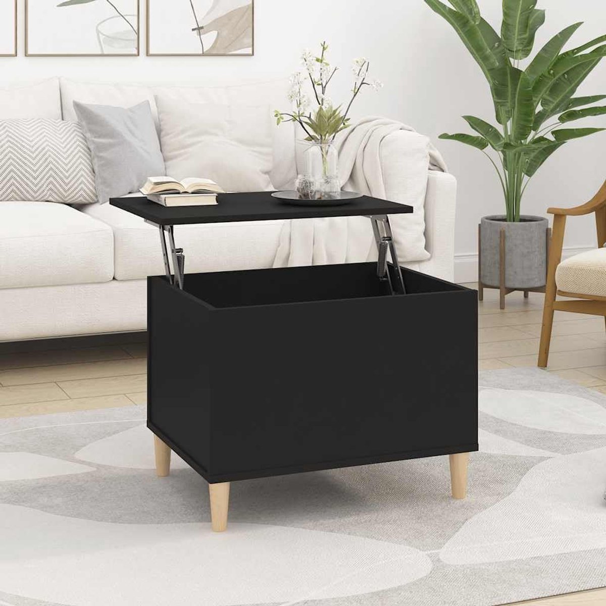 Hout lift top tafel 60x44 5x45 cm zwart