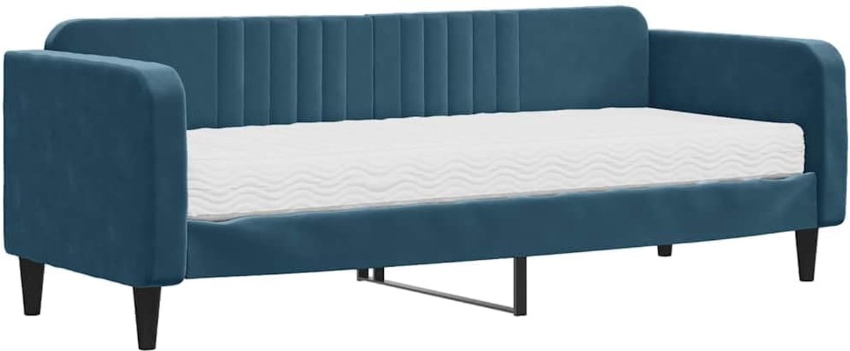 2-in-1 slaapbank met matras, blauw fluweel, 80 x 200 cm